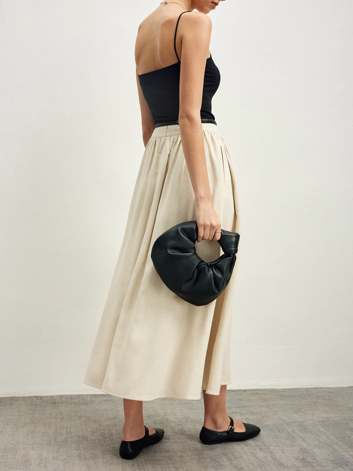 Cotton Blends Pleated Skirt Without Belt - Takermore