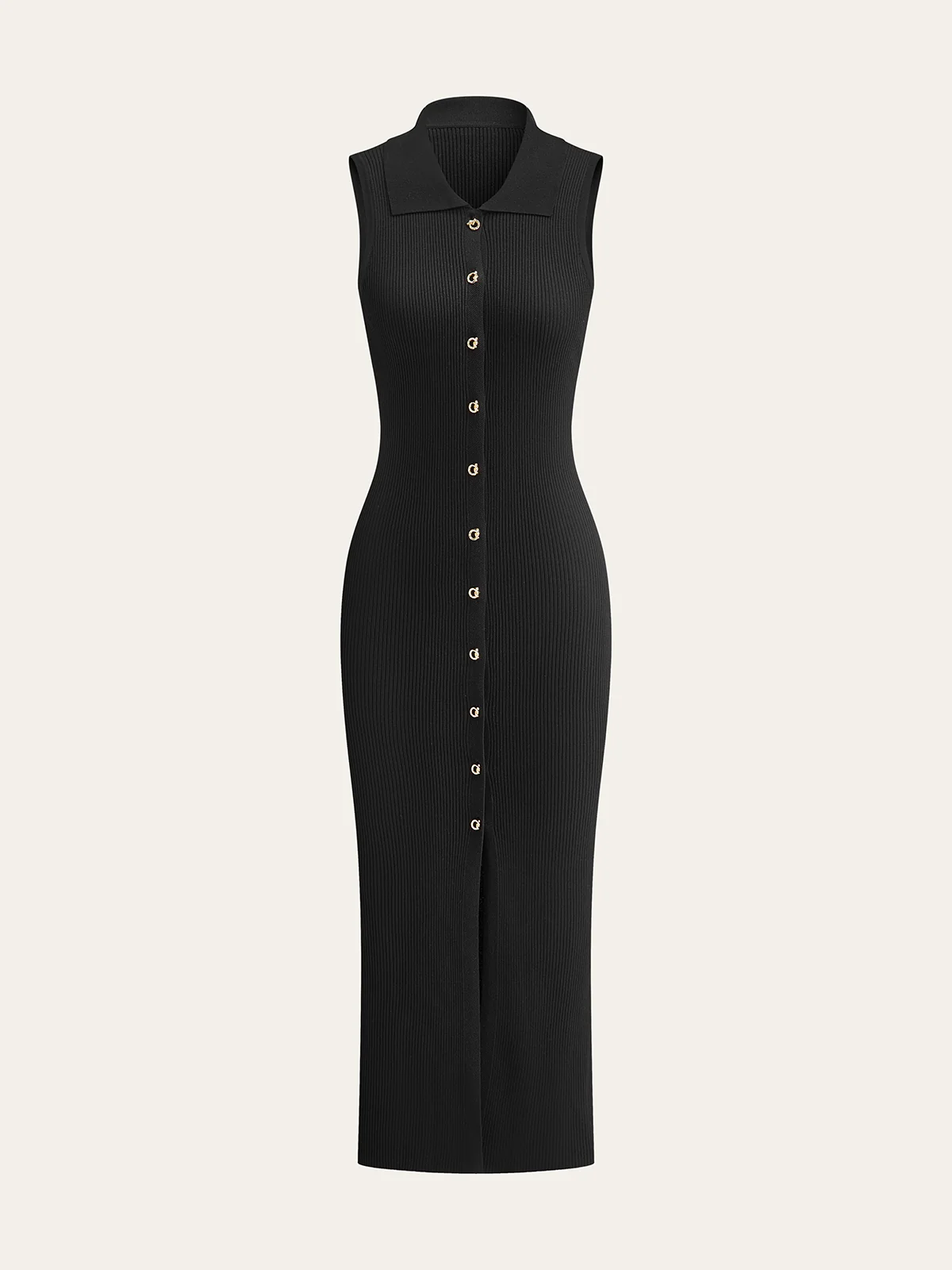 Ribbed Knit Button-Down Midi Dress - Takermore