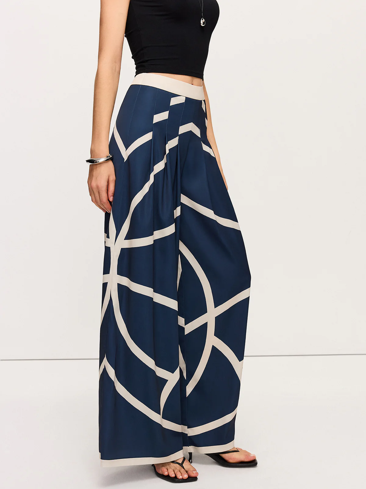 High-Waisted Wide-Leg Striped Pants - Takermore