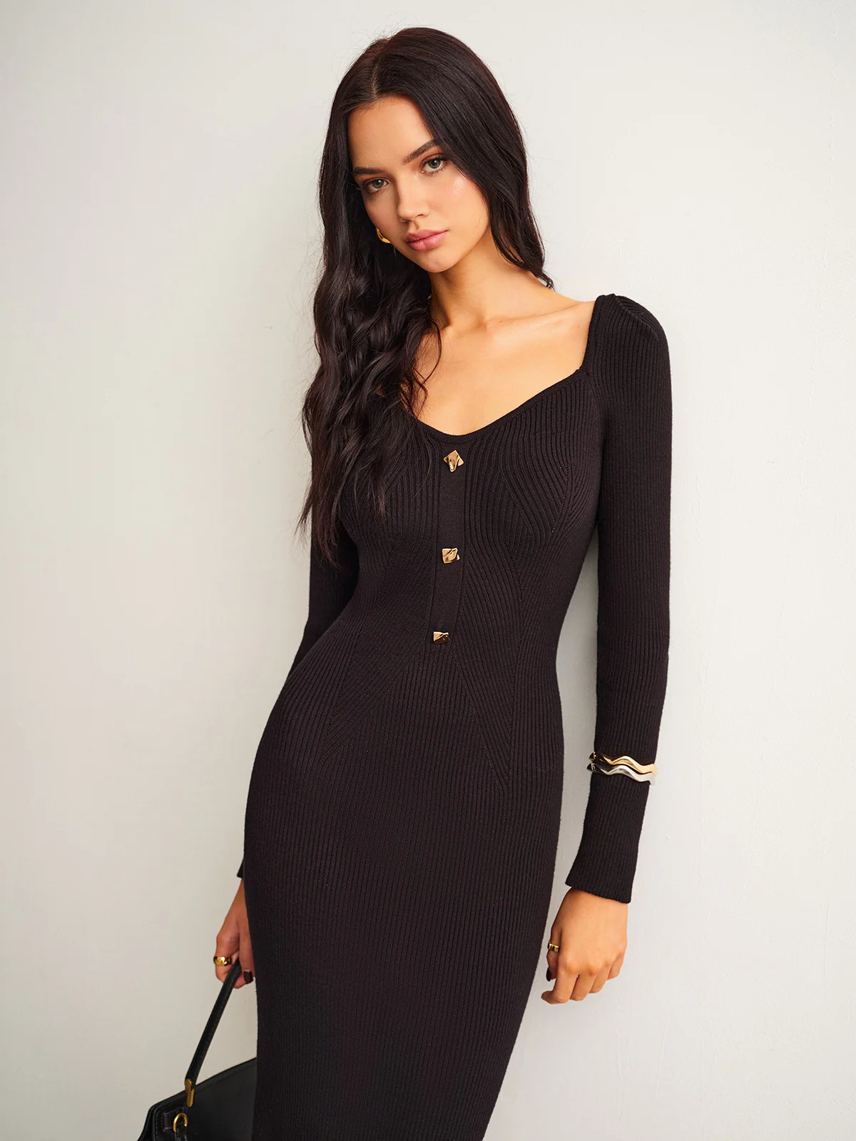 Ribbed Slim Sweater Midi Dress - Takermore