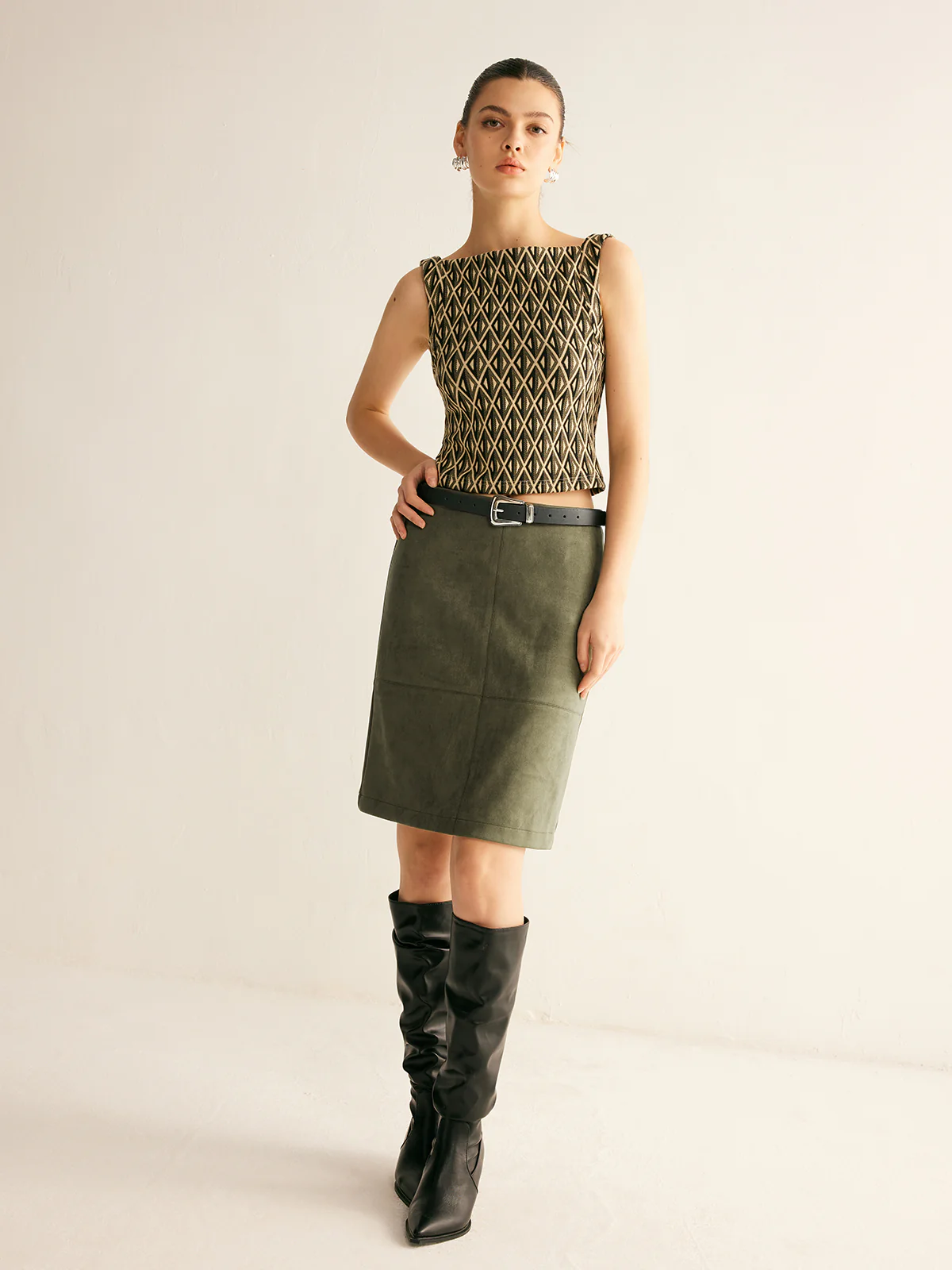 Suede A-Line Skirt Without Belt - Takermore