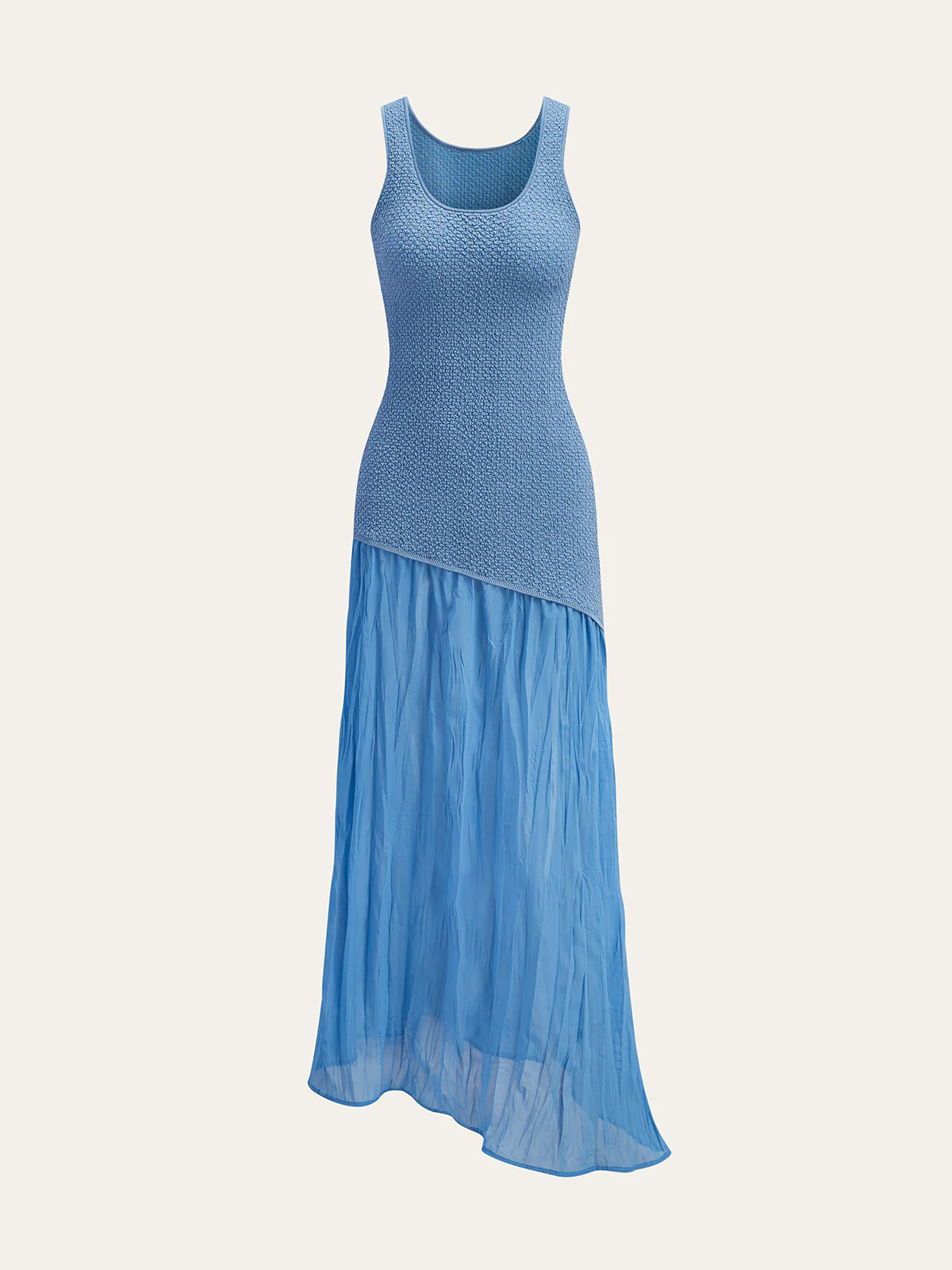 Sleeveless Knit-Mesh and Chiffon Maxi Dress - Takermore