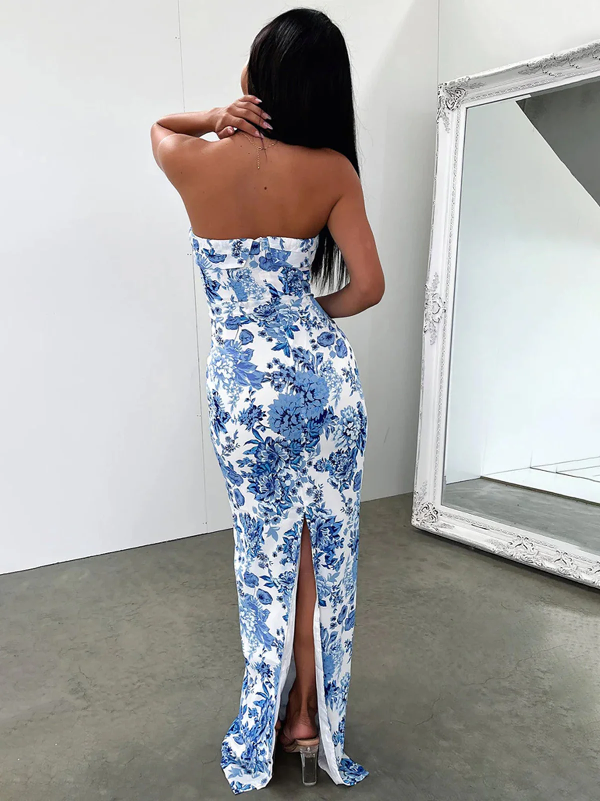 Multi Floral Split Long Dress - Takermore