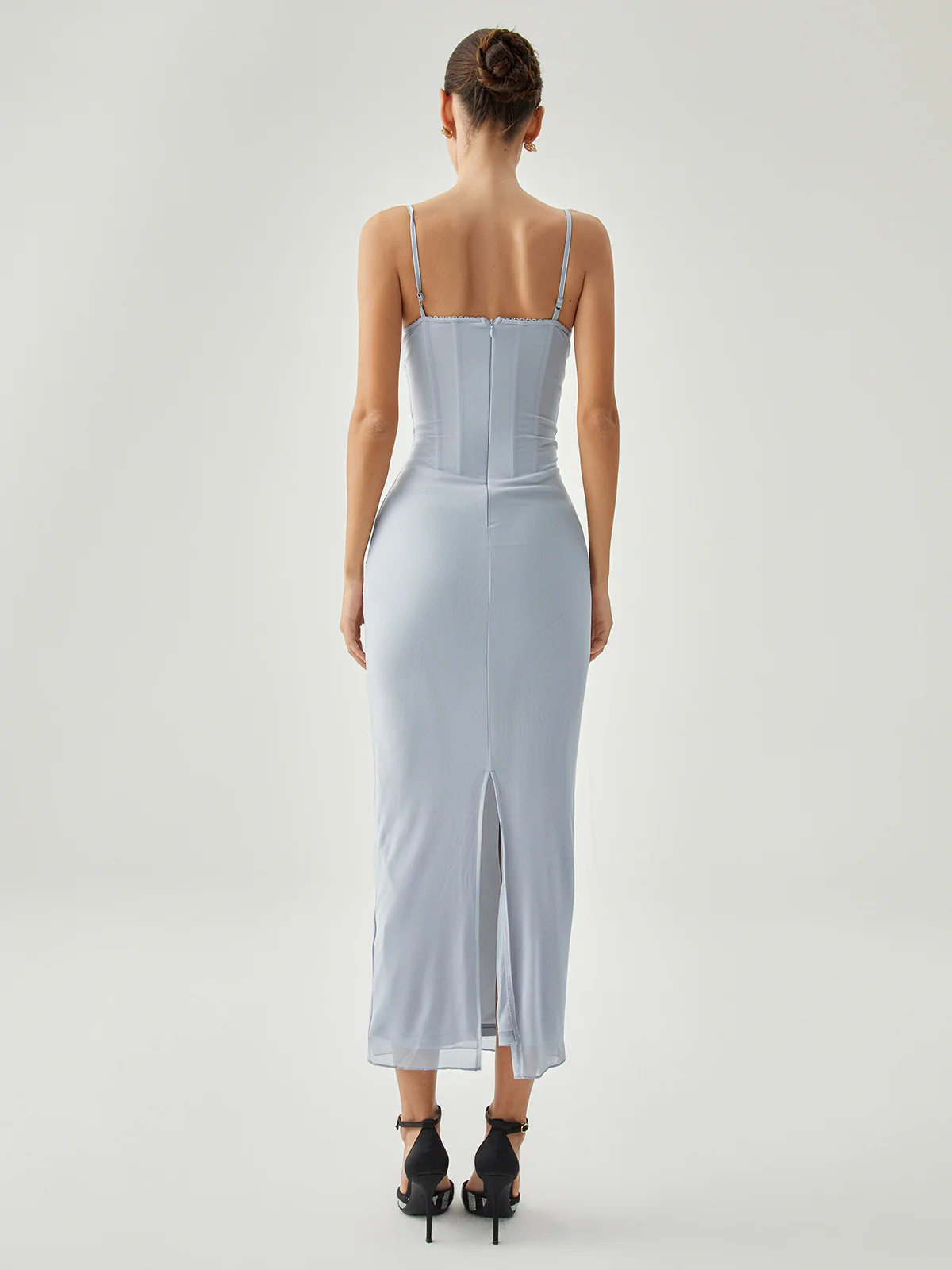 Ribbed Draped Slit Mesh Tank Long Dress - Takermore