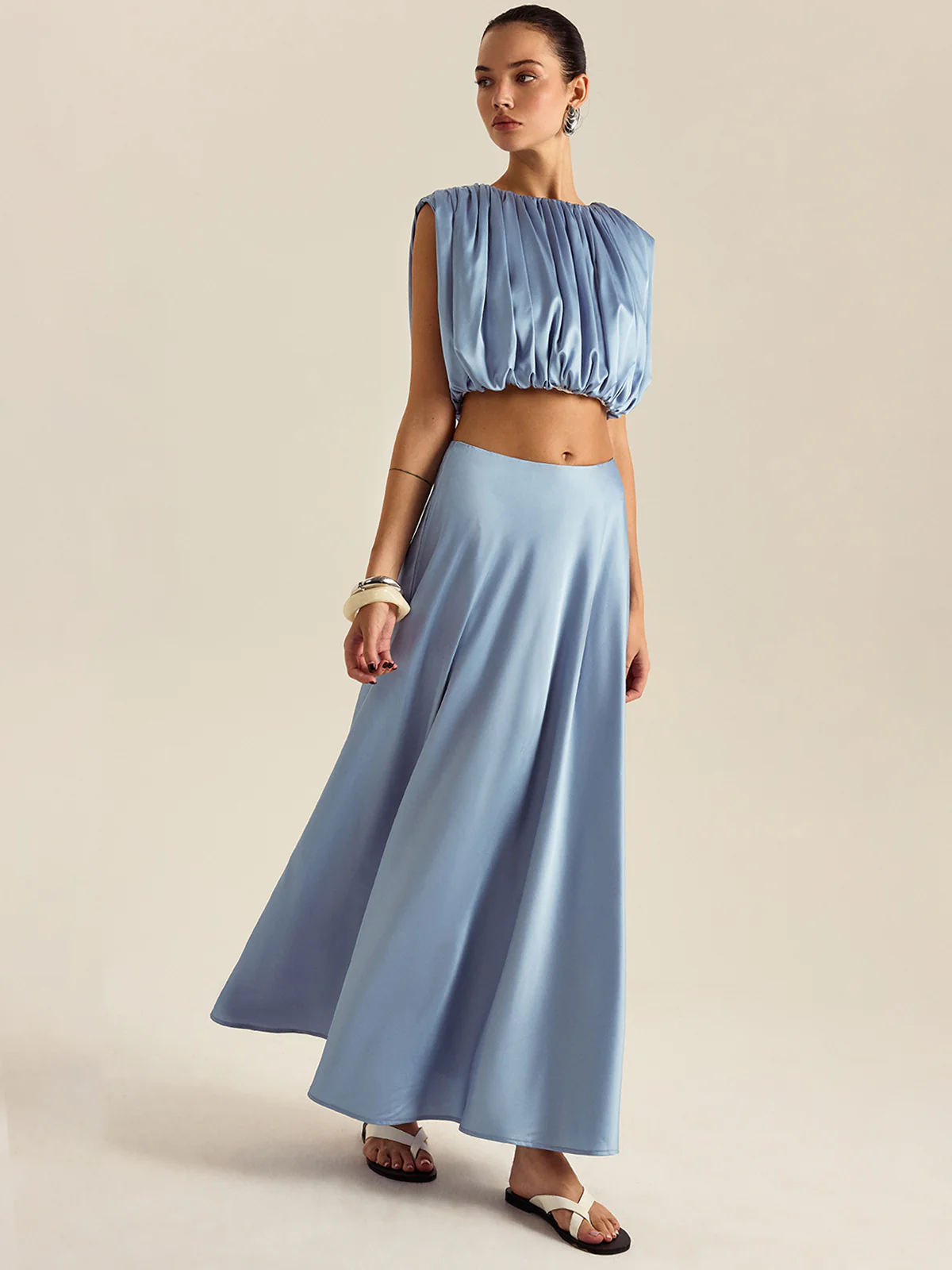 Ruched Crop Top Skirt Set - Takermore