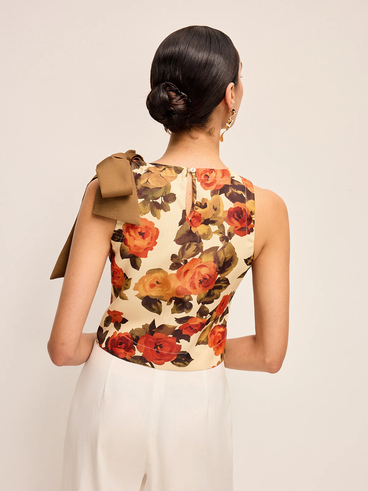 Floral Print Bow Detail Tank Top - Takermore