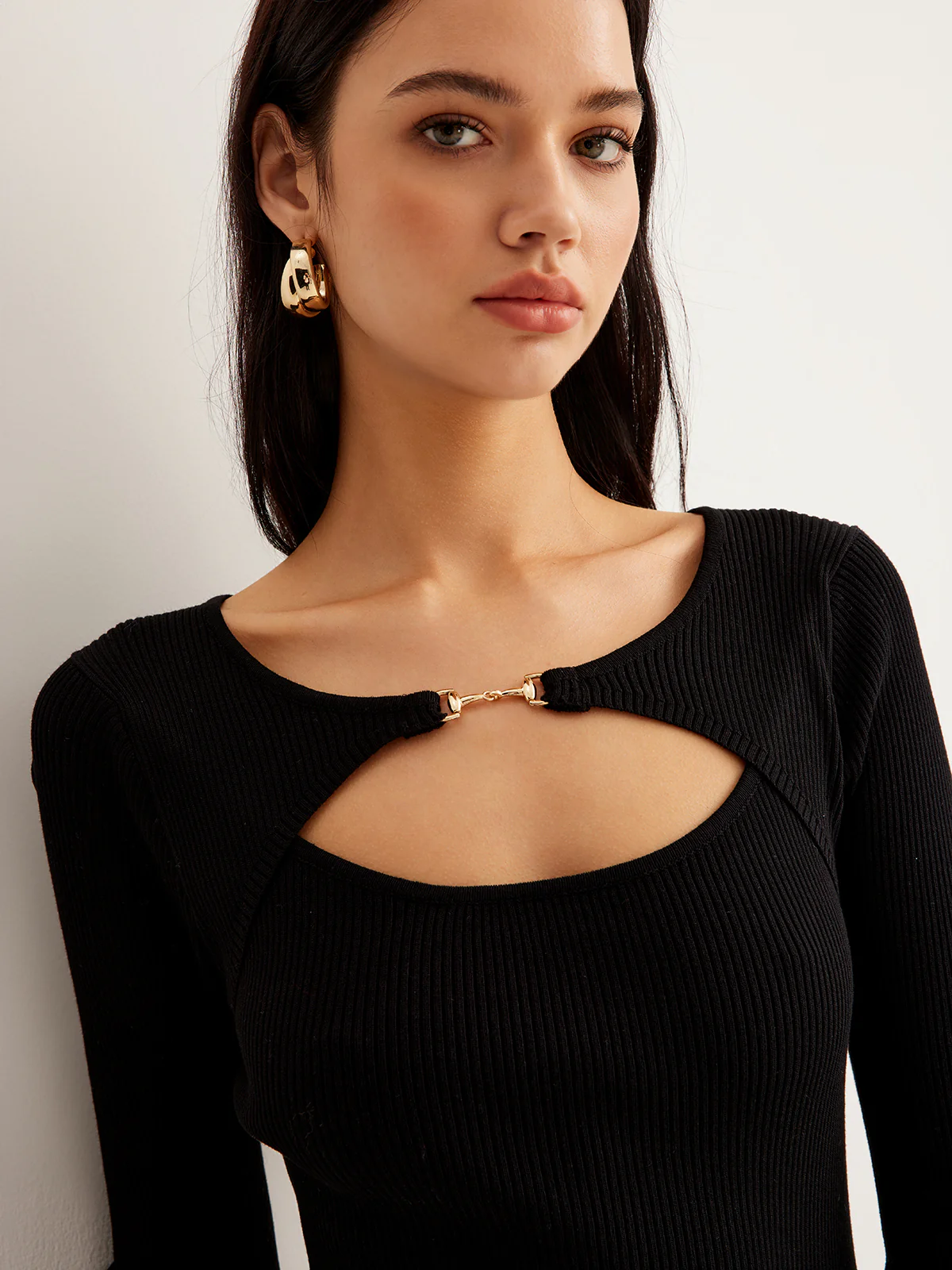 Leisure Cutout Metal Decor Sweater Dress - Takermore