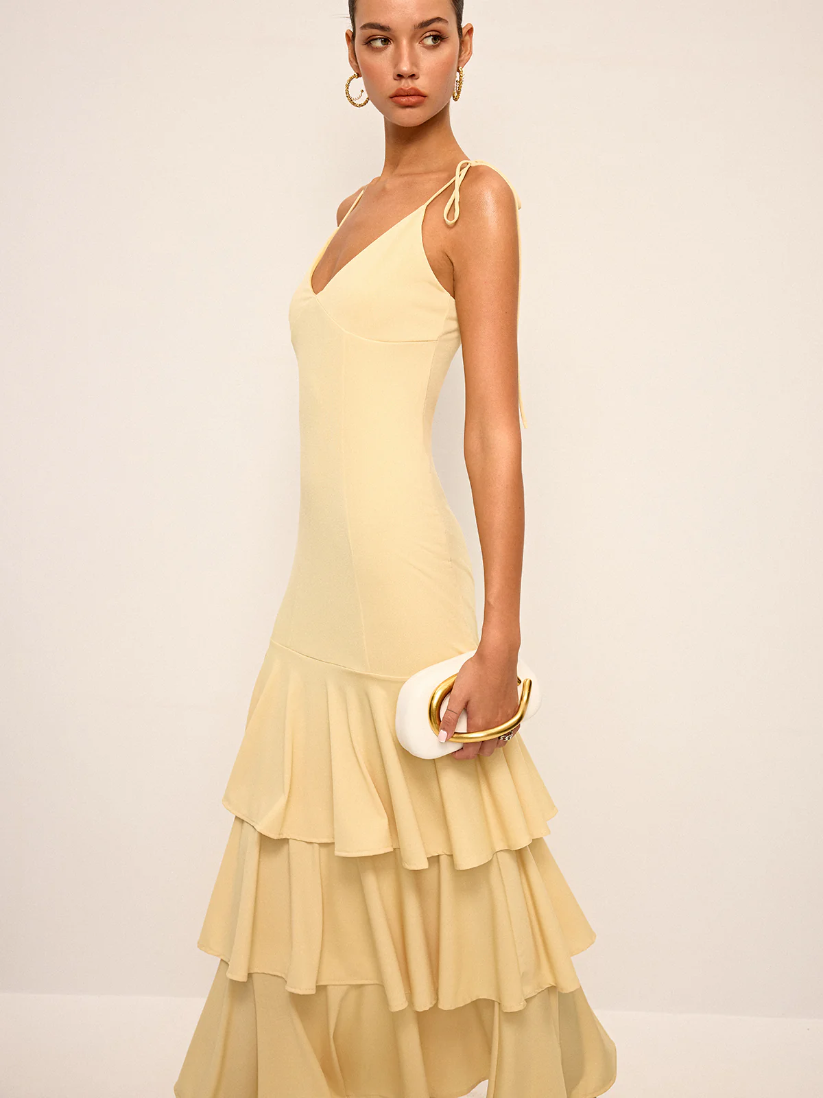 Tie-Strap Shoulder Tiered Maxi Dress - Takermore