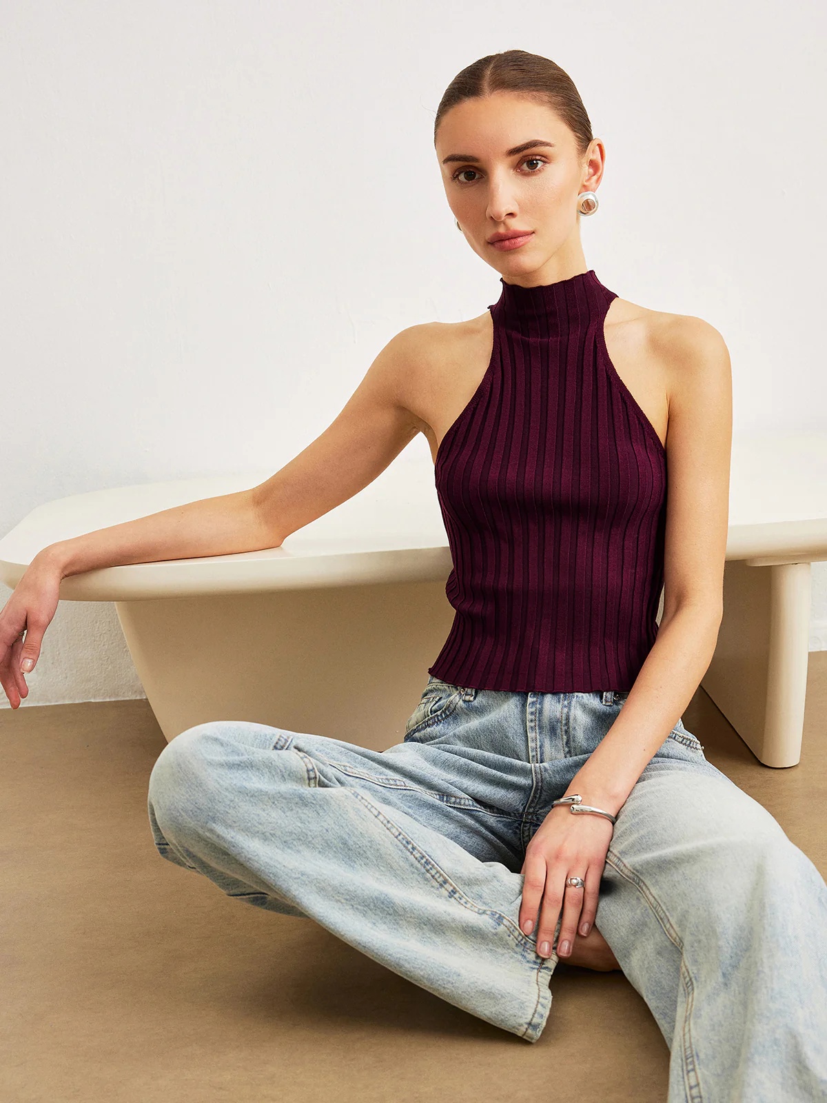 Ribbed Knit High-Neck Top - Takermore