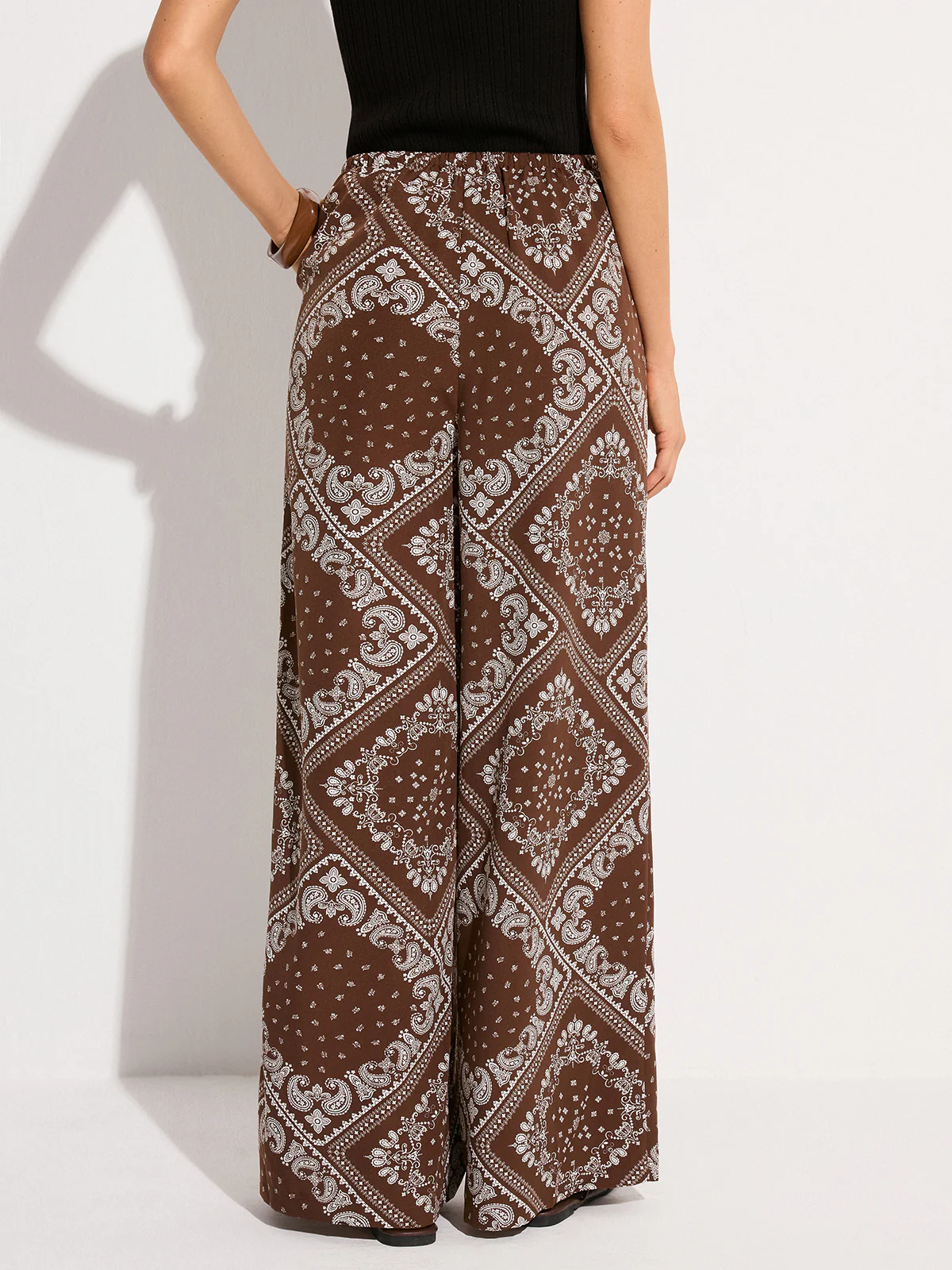 Paisley Print Pocketed Wide-Leg Pants - Takermore
