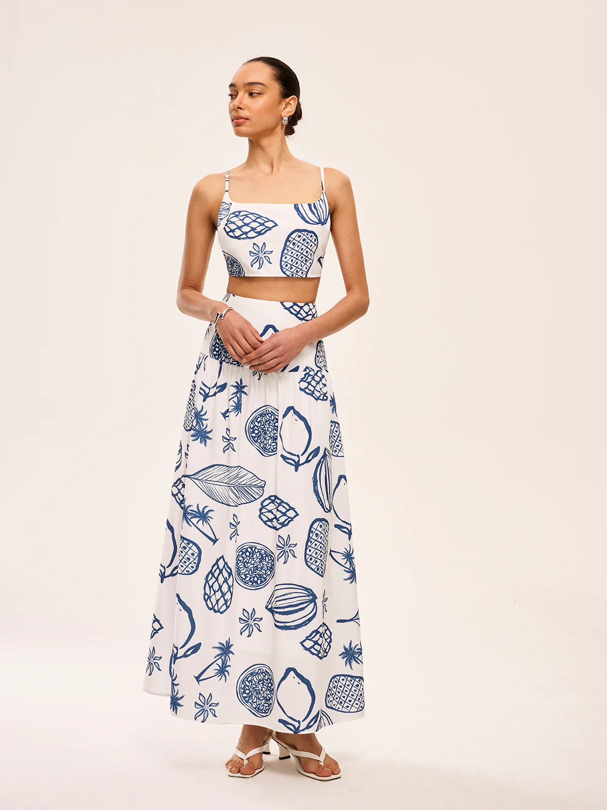 Printed Crop Top With Skirt Set - Takermore