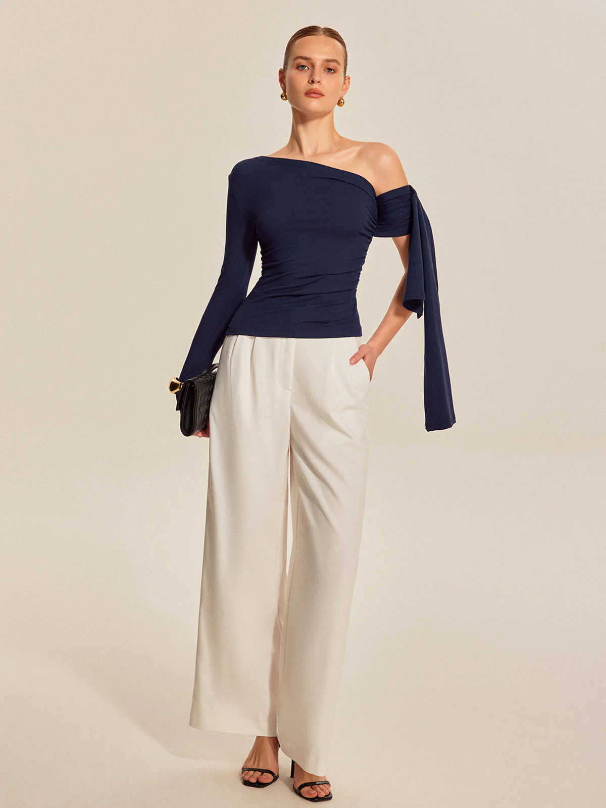Asymmetrical Draped Sleeve Top - Takermore