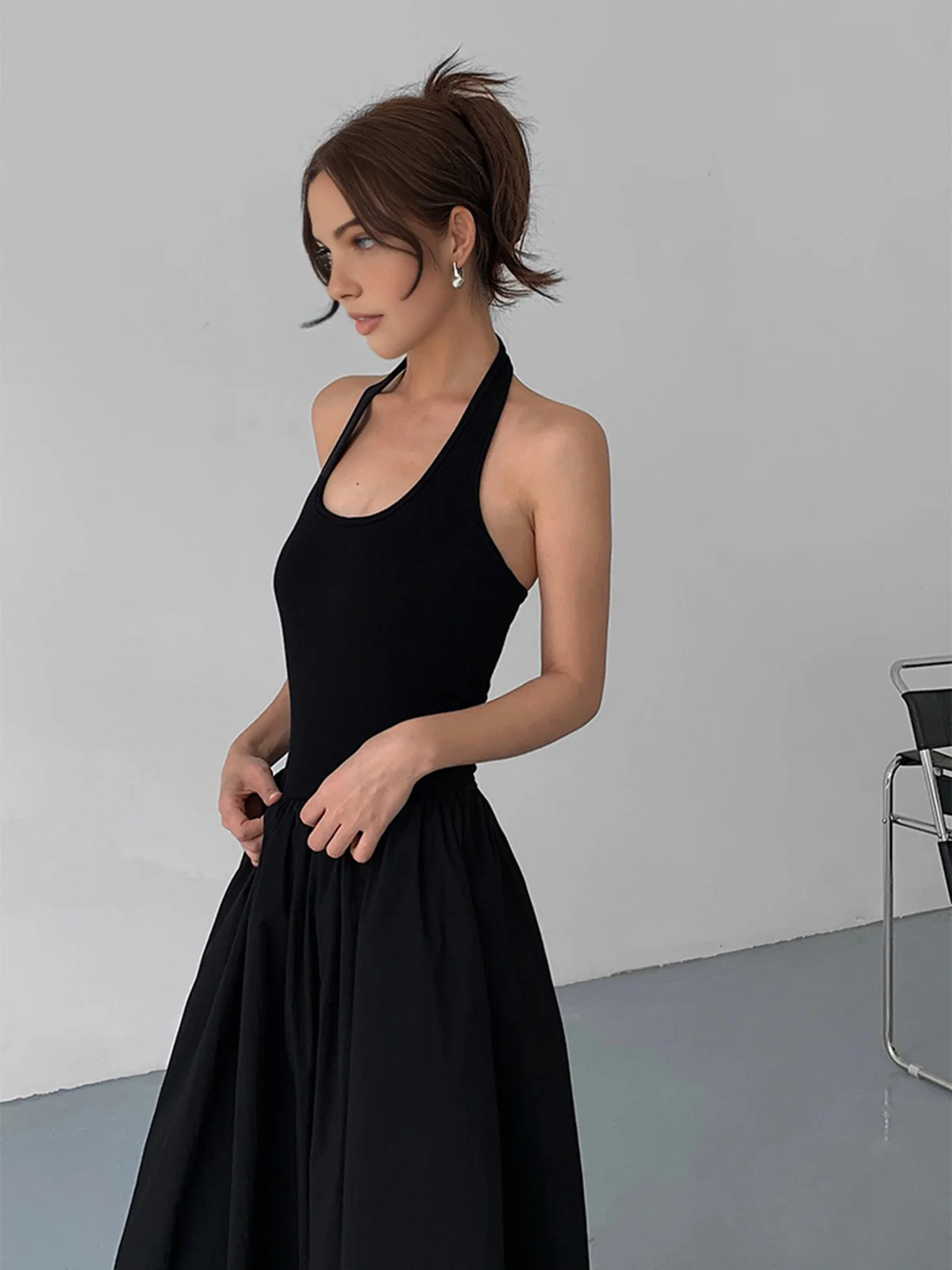 Minimalist Halter Backless Long Dress - Takermore