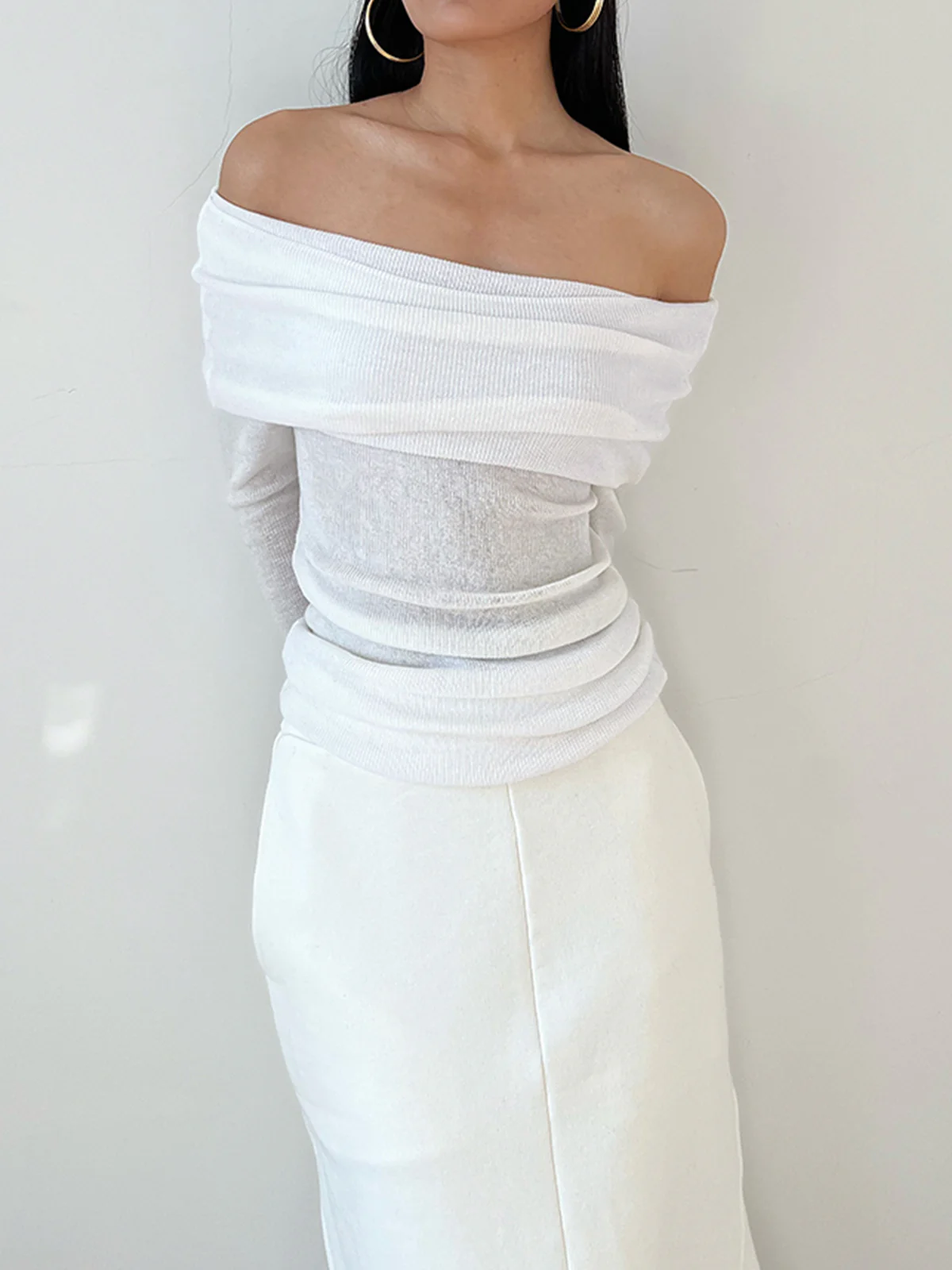 Semi-Sheer Overfold Off-Shoulder Shirt - Takermore