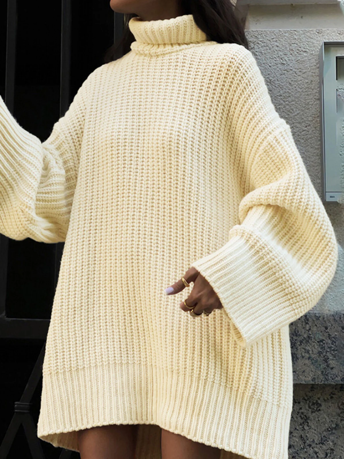 Minimalism Turtleneck Short Sweater Dress - Takermore