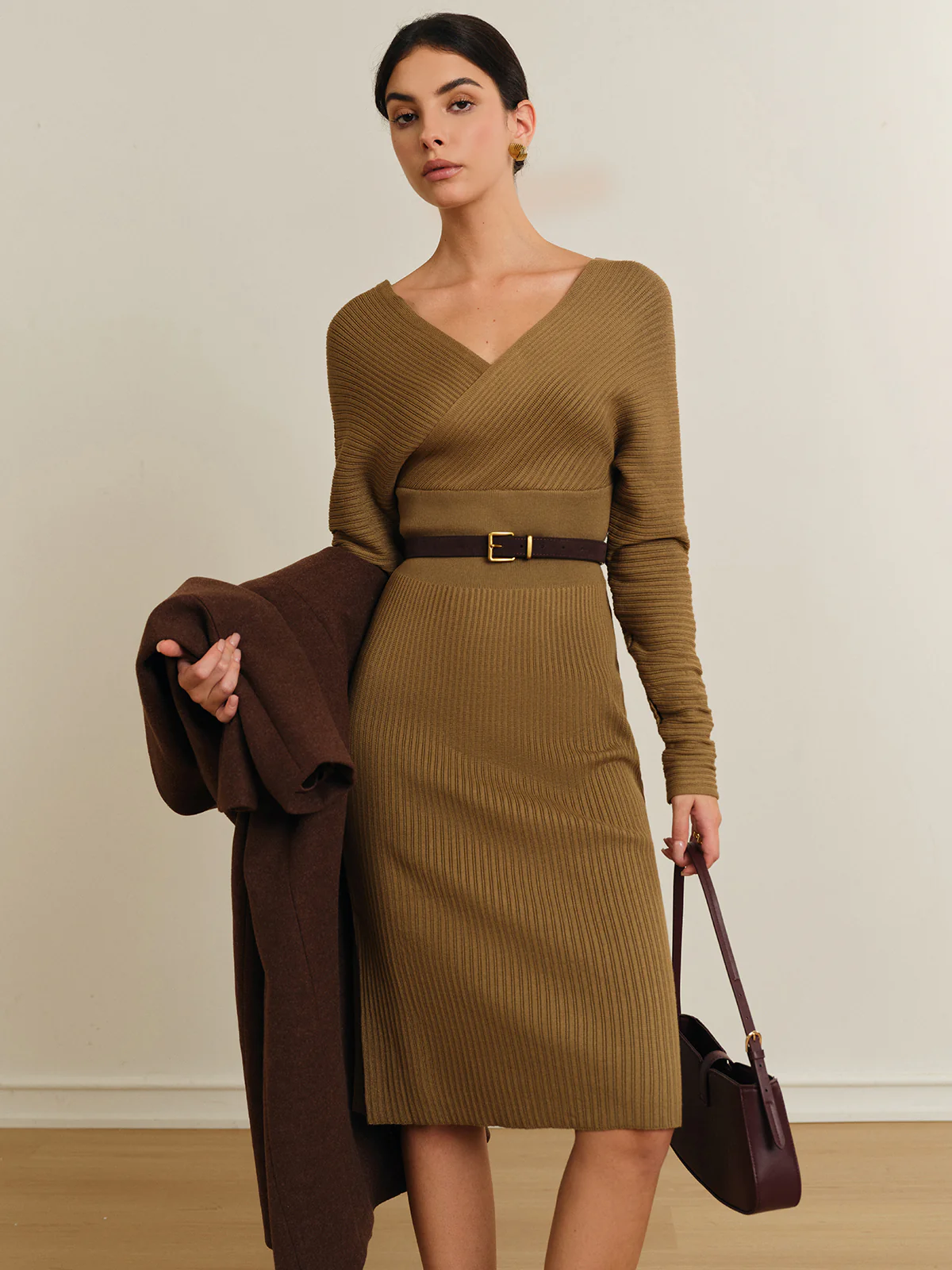 Criss Cross Sweater Dress Without Belt - Takermore