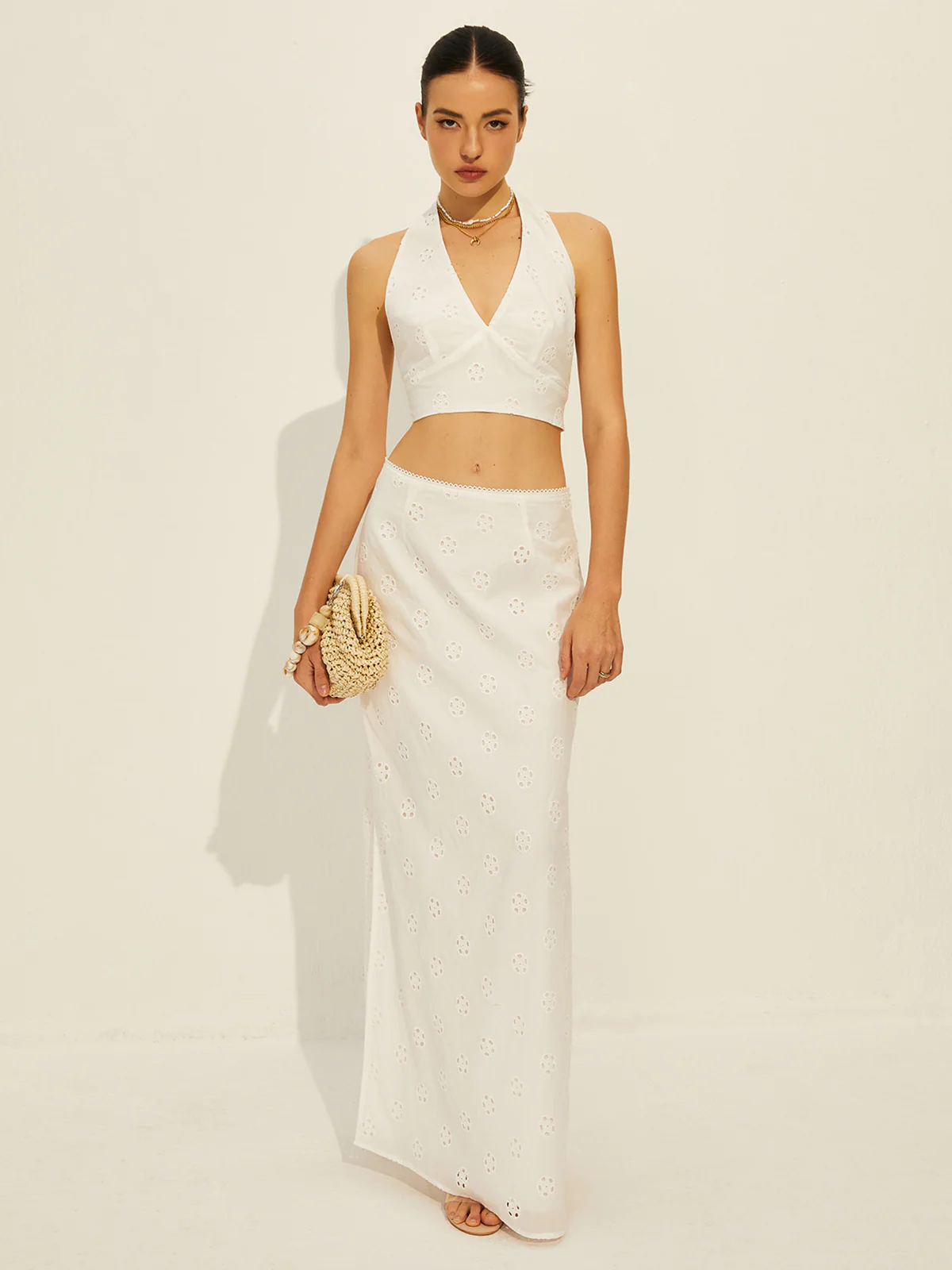 Cotton Knotted Backless Skirt Set - Takermore