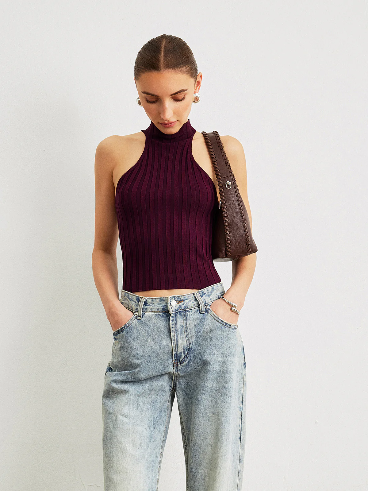 Ribbed Knit High-Neck Top - Takermore