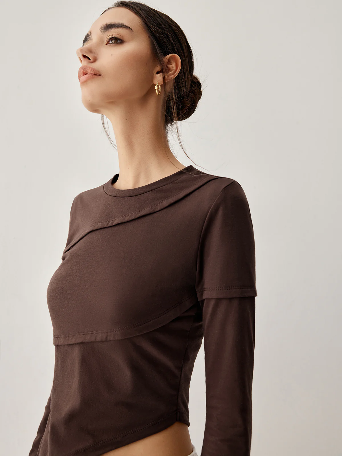Asymmetric Hem Piping Long Sleeve Top - Takermore