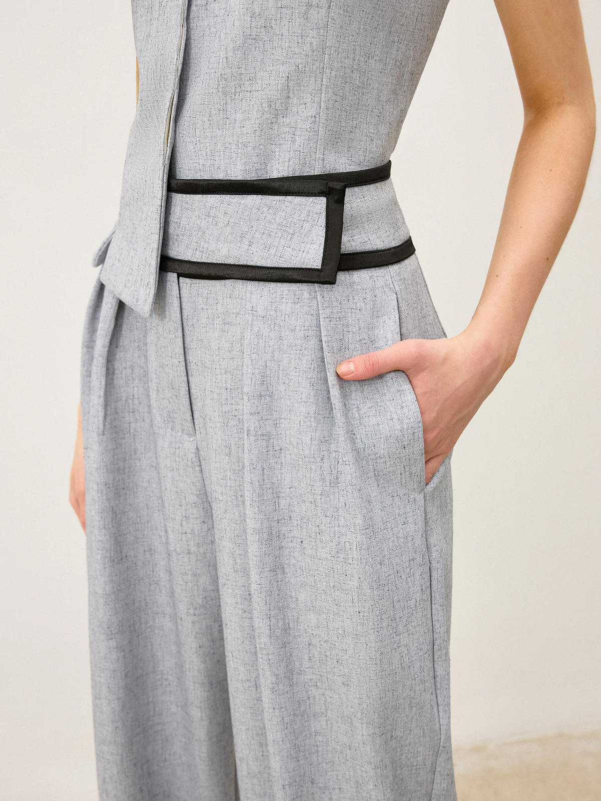 Contrast Waistband Wide - Leg Pants - Takermore