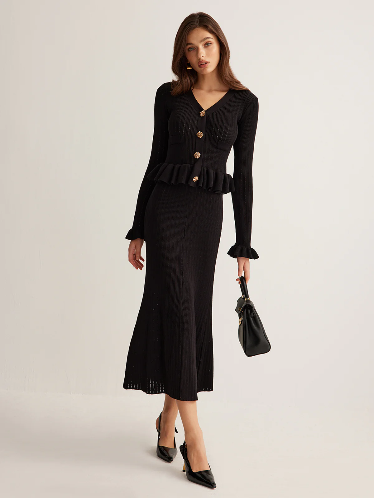 Ruffle Slim Sweater Dress - Takermore