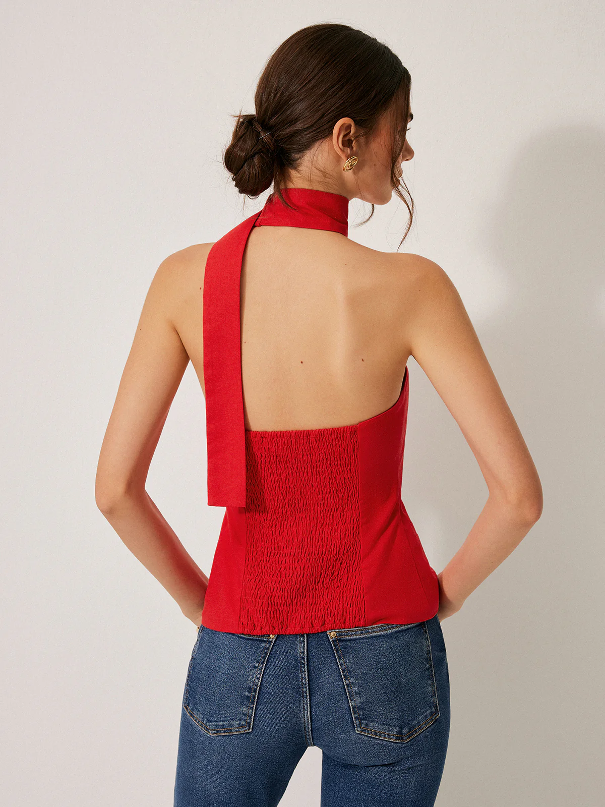Cotton & Linen Halter Top With Decor Pockets - Takermore
