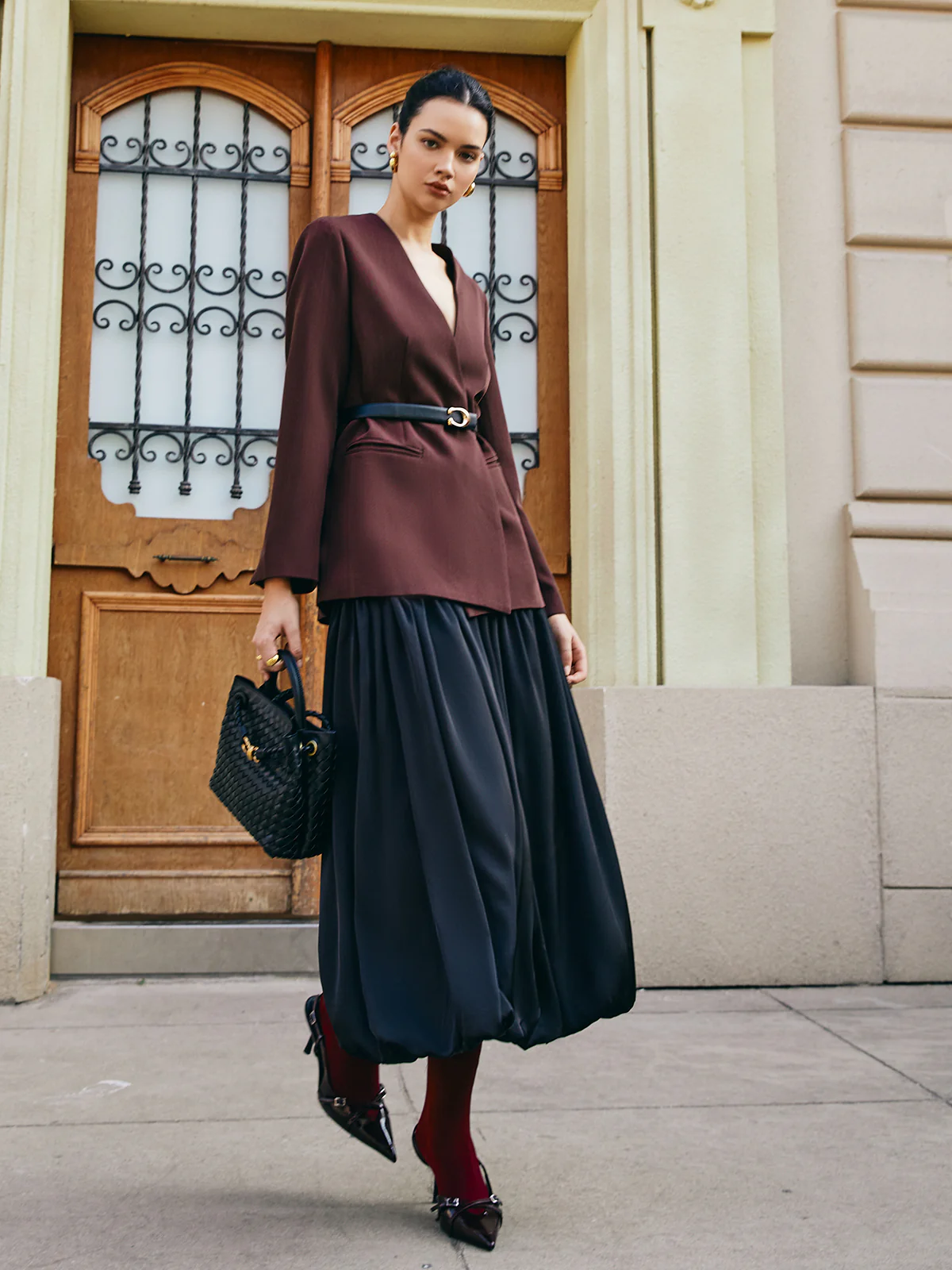 Bud Waist Pleated Satin Skirt - Takermore