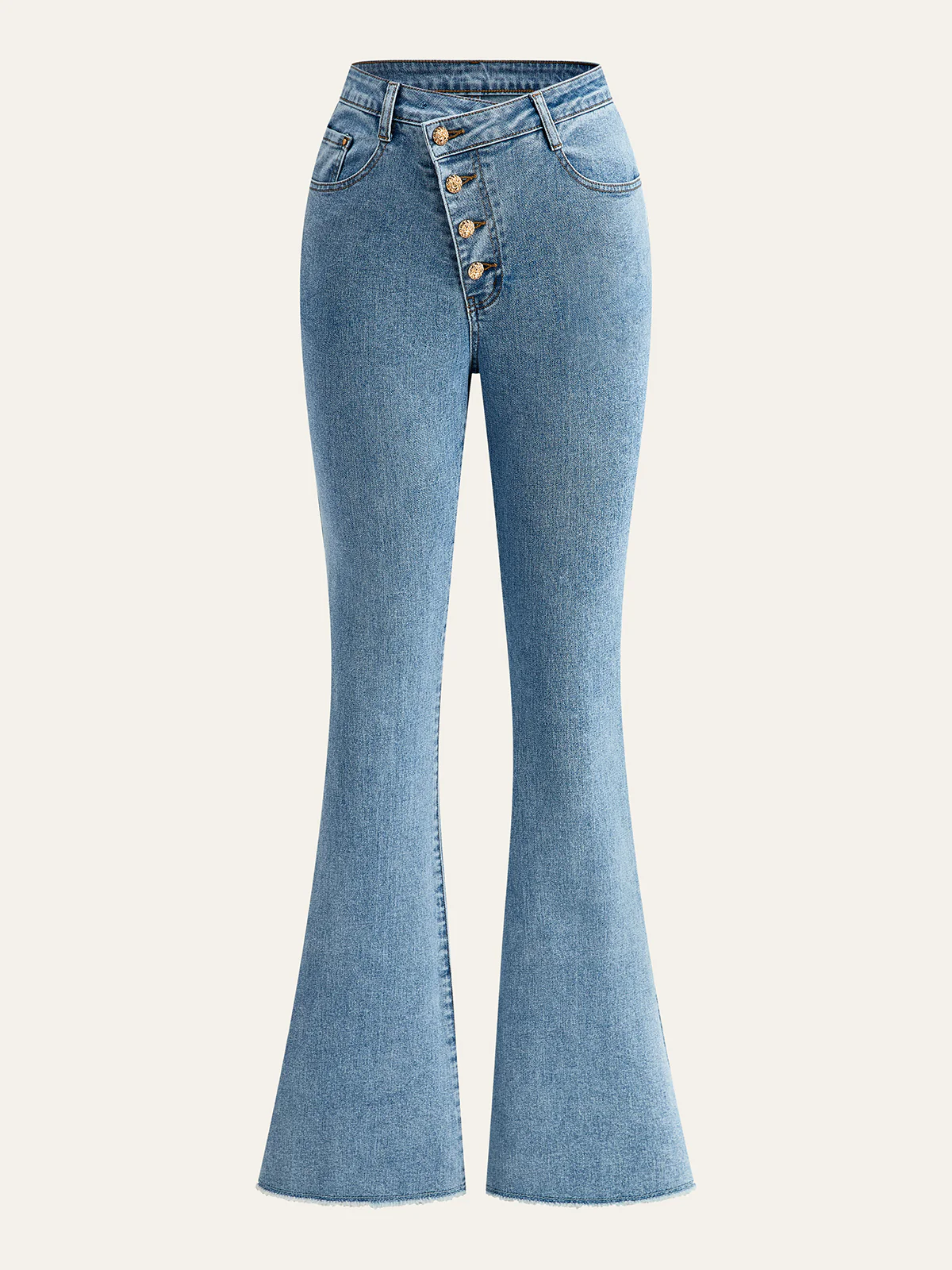 Mid-Waisted Button-fly Flared Jeans - Takermore