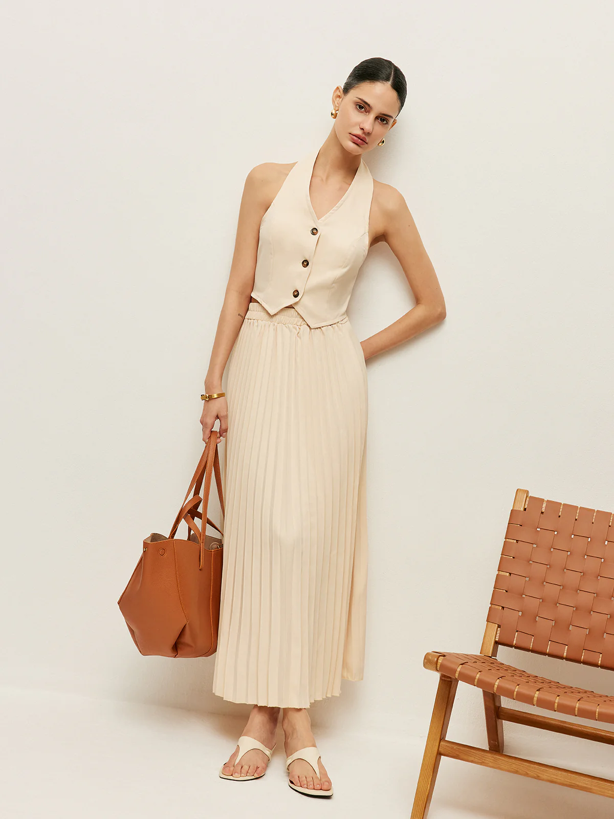 Vest With Pleated Skirt Set - Takermore