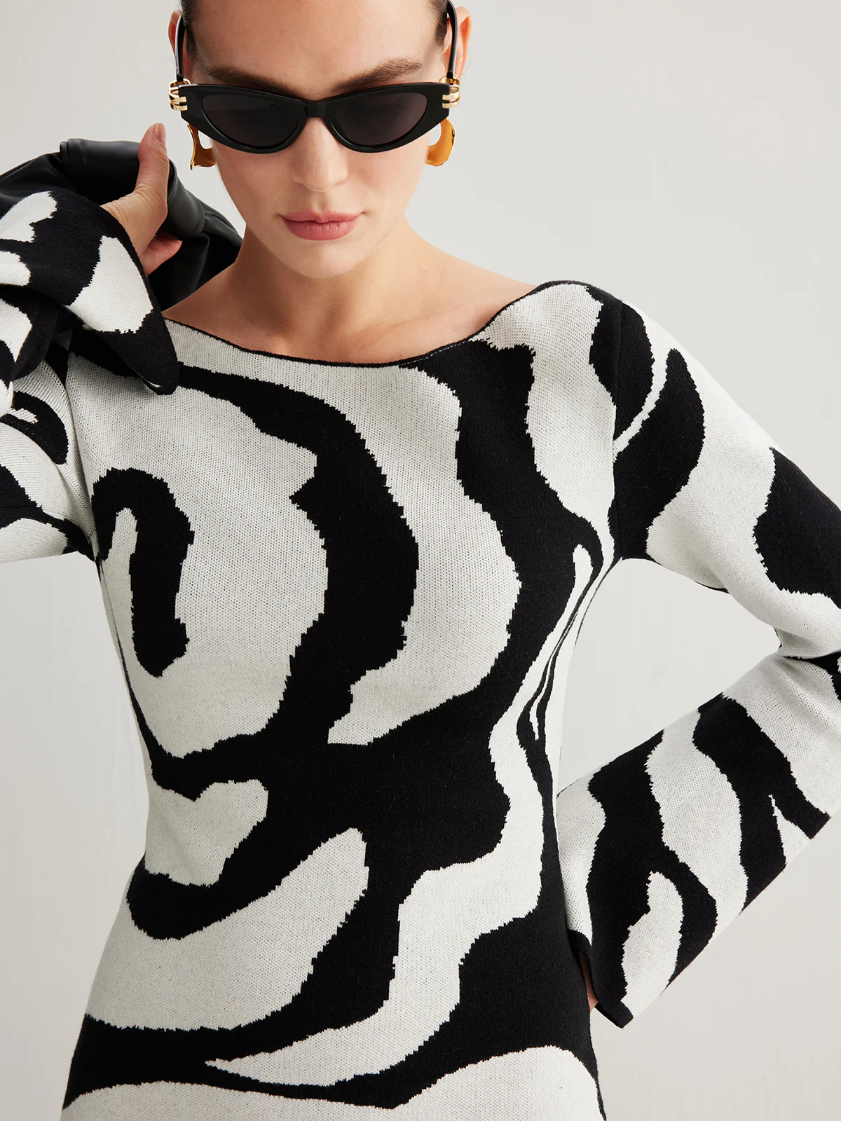 Zebra Bell Sleeve Sweater Dress - Takermore