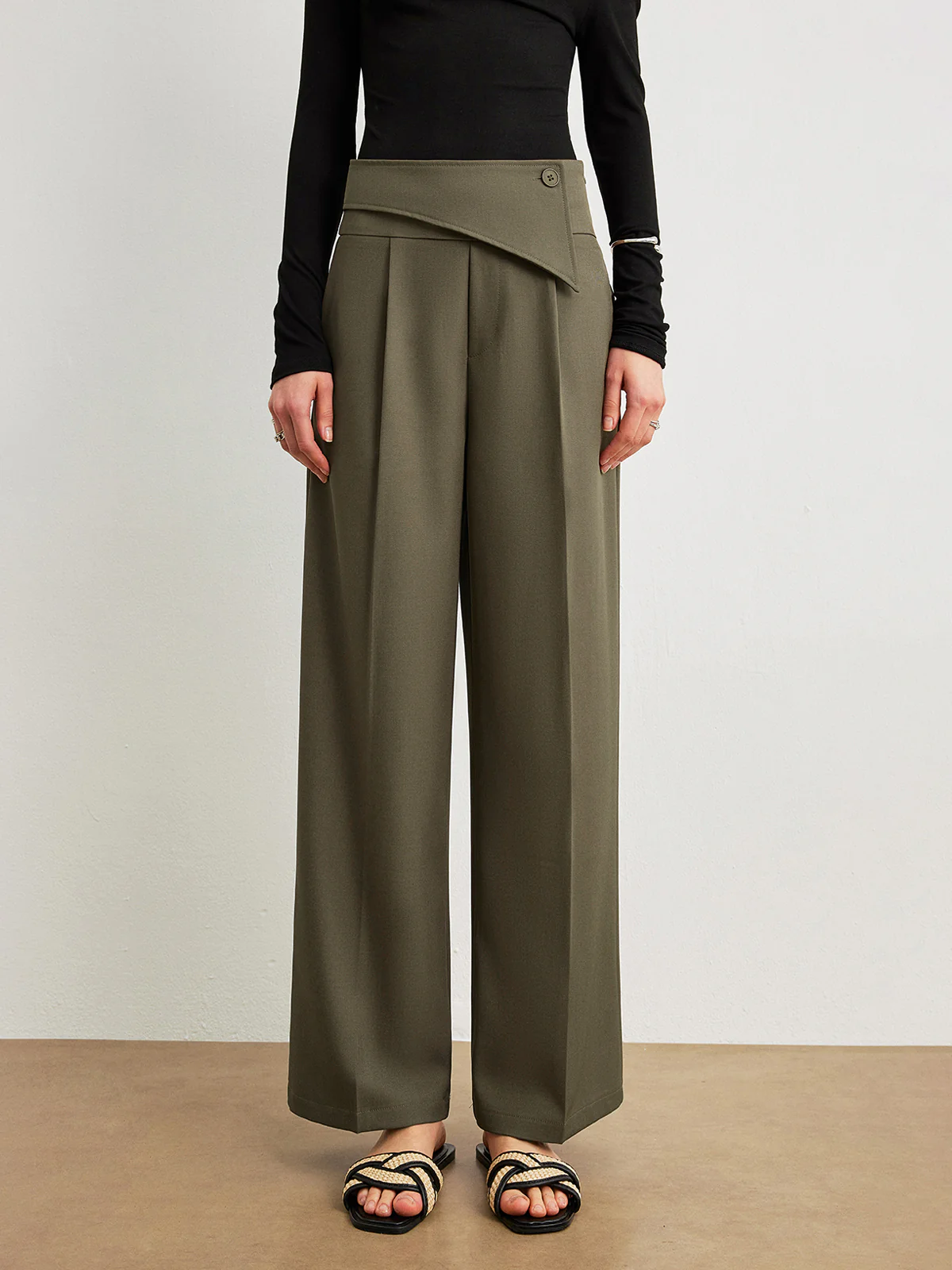 Mid-Waist Asymmetrical Design Pants - Takermore