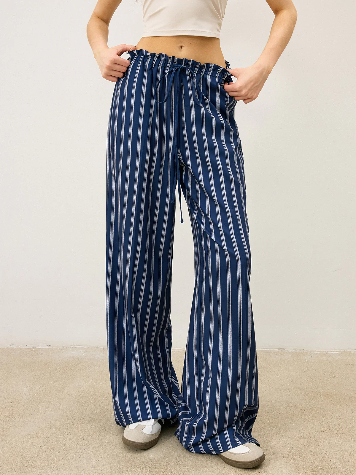 Striped Drawstring Wide-Leg Pants - Takermore