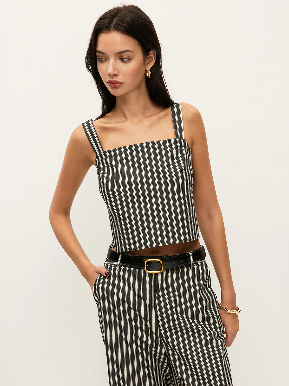 Square-Neck Pinstripe Sleeveless Top - Takermore