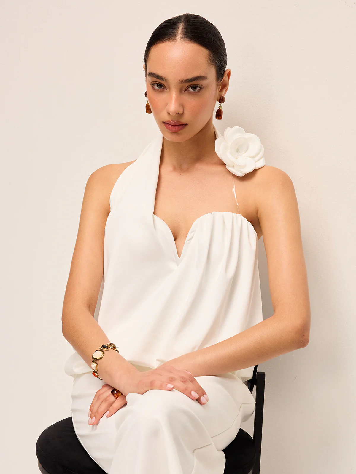 3D Floral Embellished Halter Top - Takermore