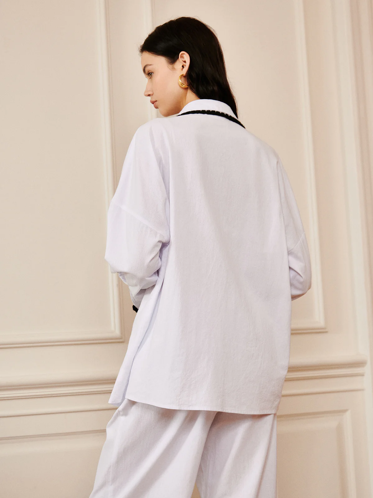 Pure Cotton Contrast Trim Lapel Shirt - Takermore