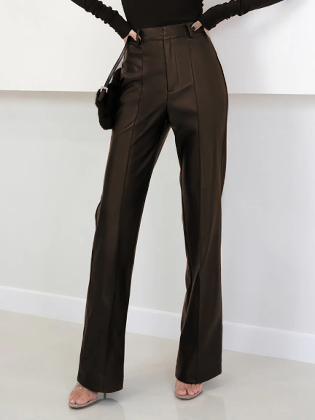 High Waist Faux Leather Pants - Takermore