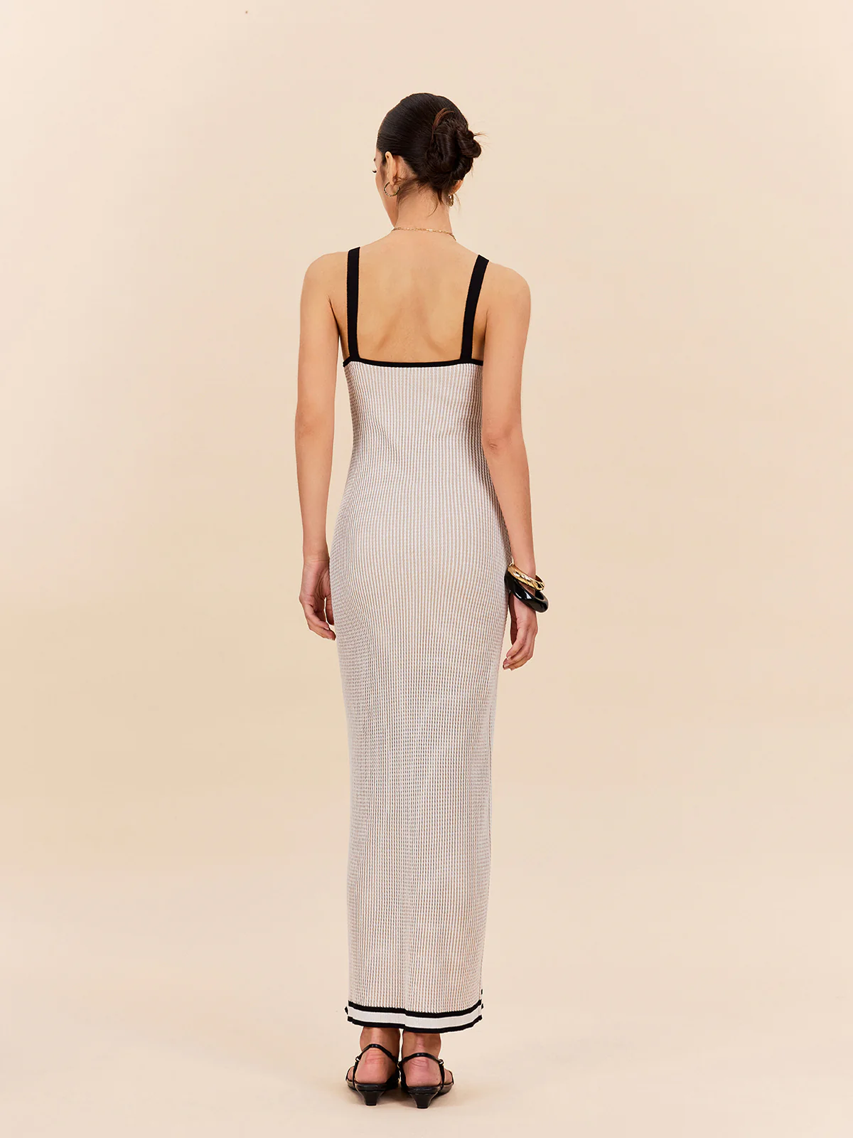 Striped Contrast Trim Spaghetti Strap Sweater Dress - Takermore