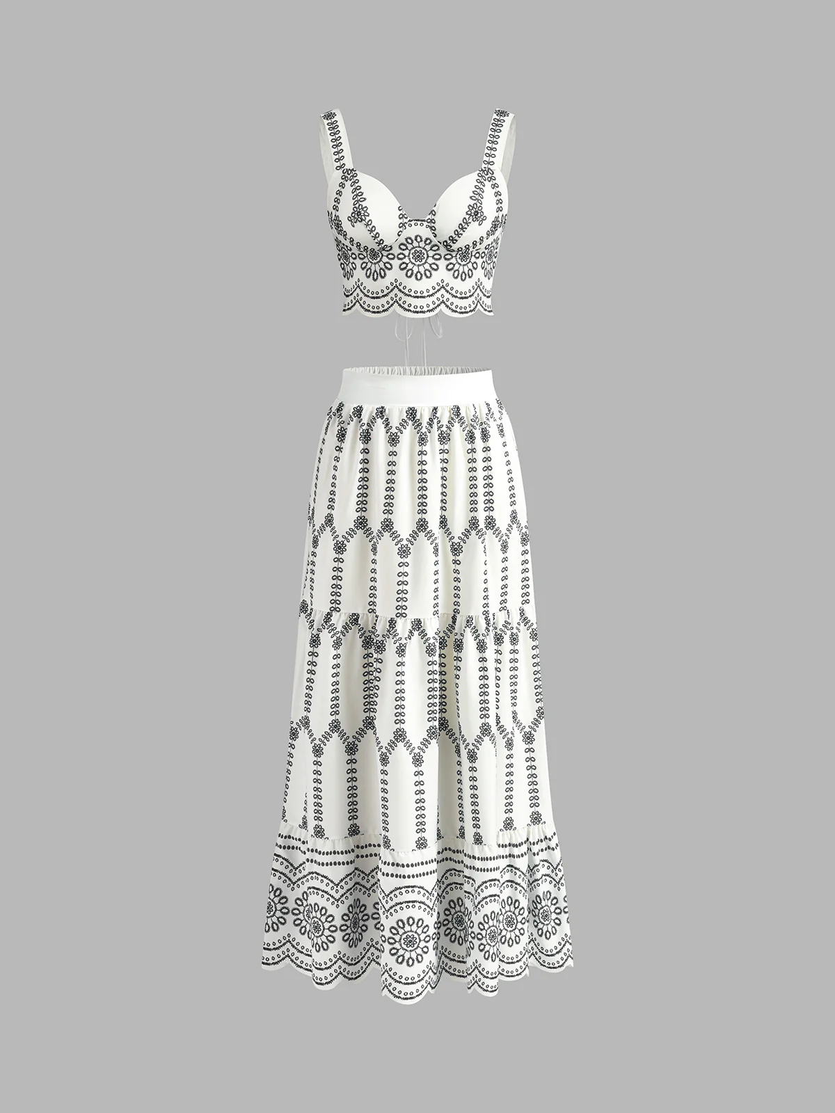 Printed Sleeveless Tie Back Skirt Set - Takermore