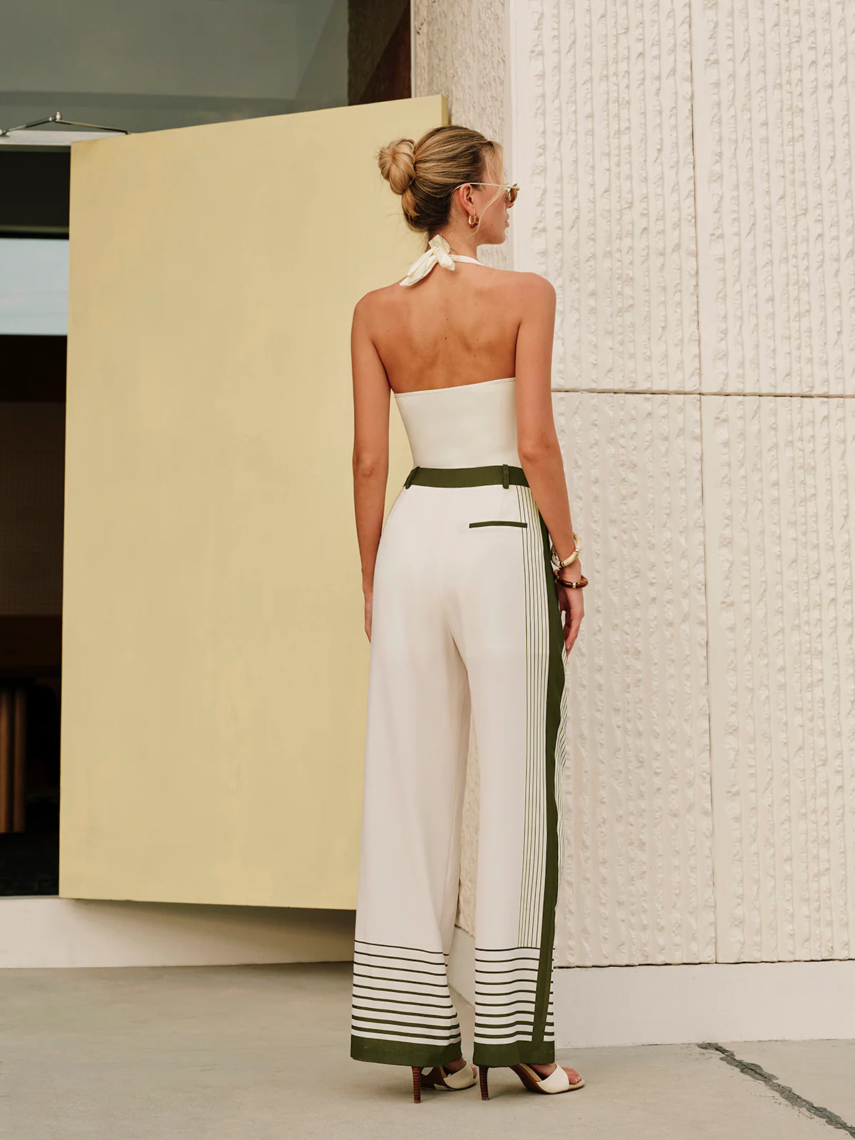 Striped Print Zipper Mid-Waist Pants - Takermore