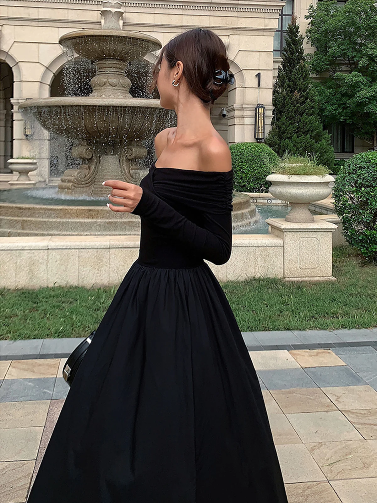 Off Shoulder Criss Cross Long Dress - Takermore