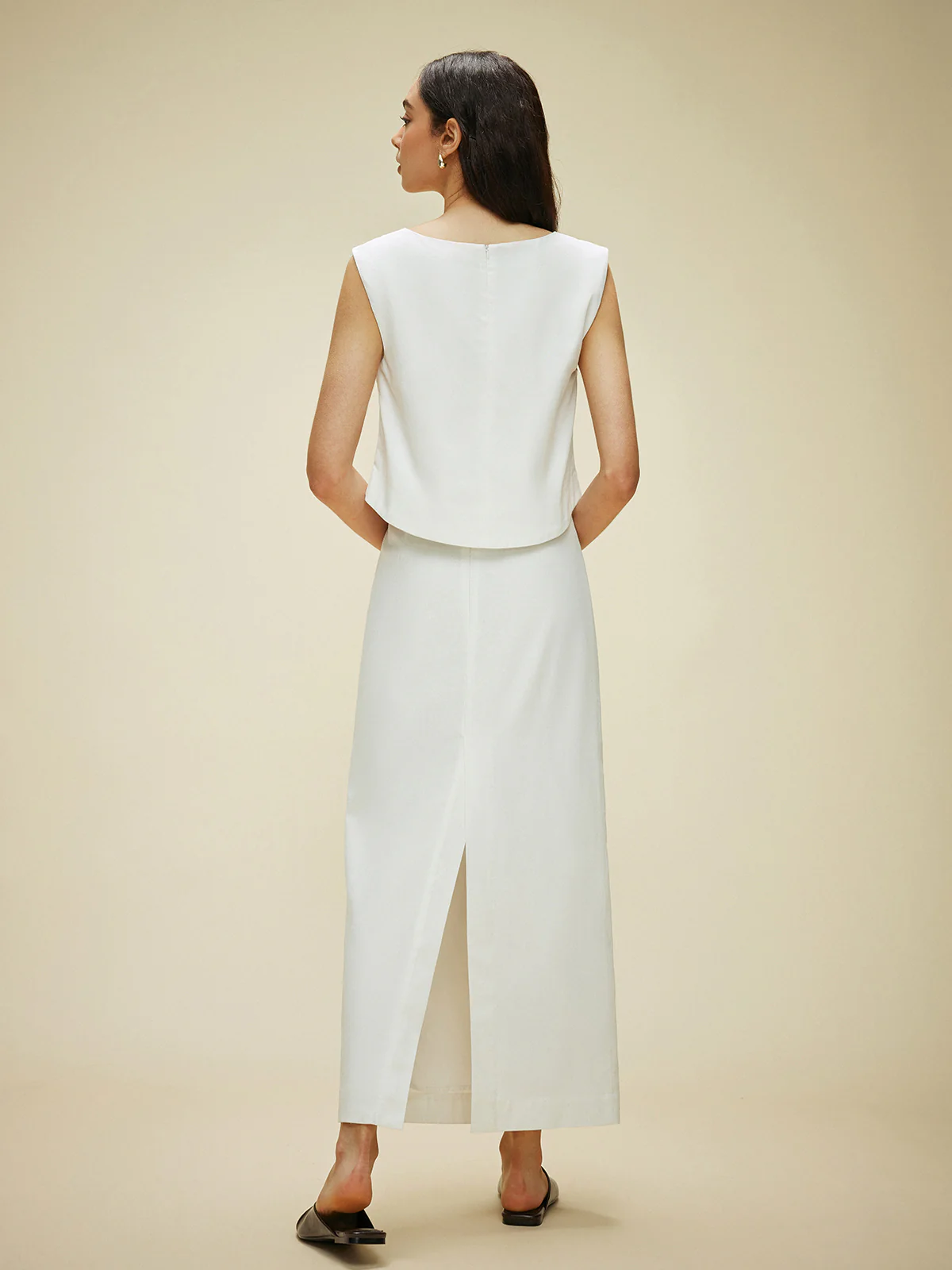 Cotton & Linen Split-Back Skirt Set - Takermore