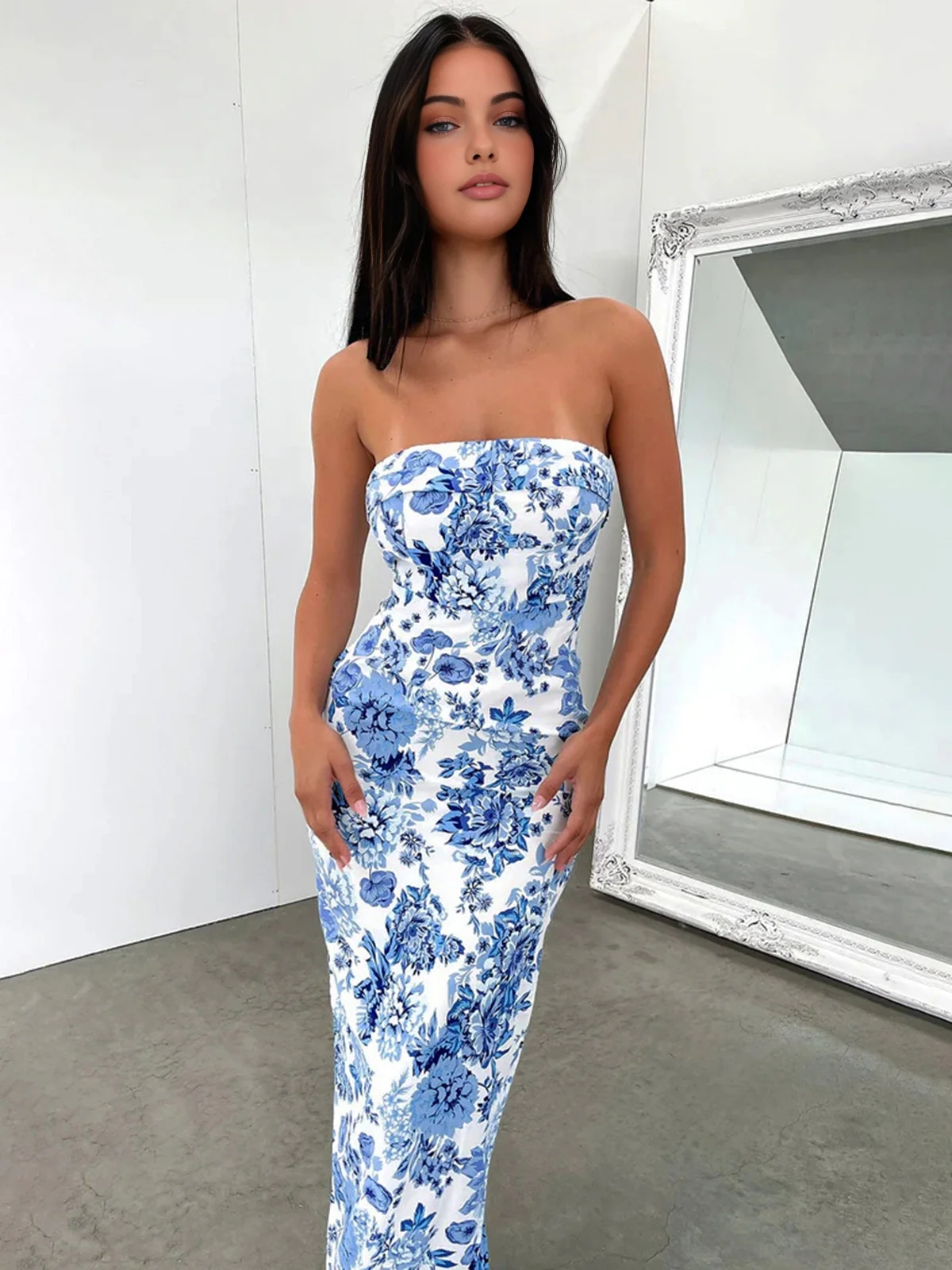 Multi Floral Split Long Dress - Takermore