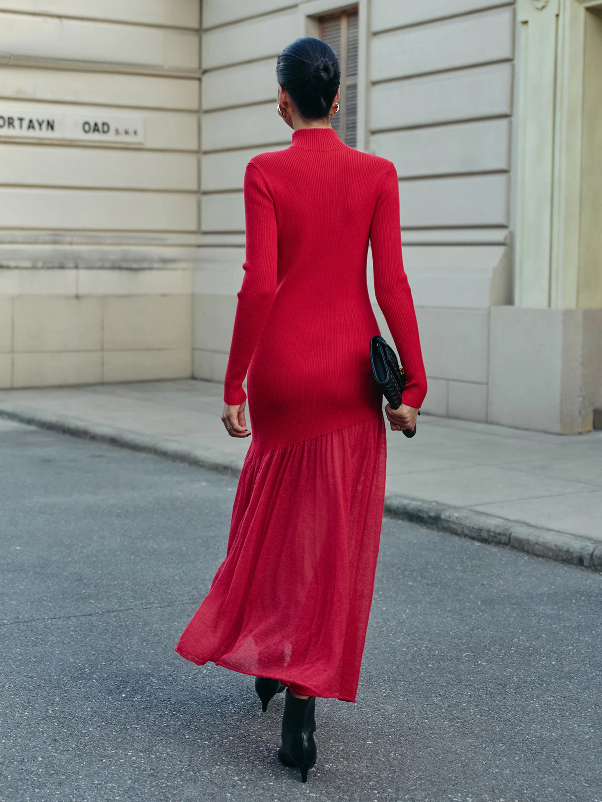 Mock Neck  Pleated Panel Sweater Dress - Takermore