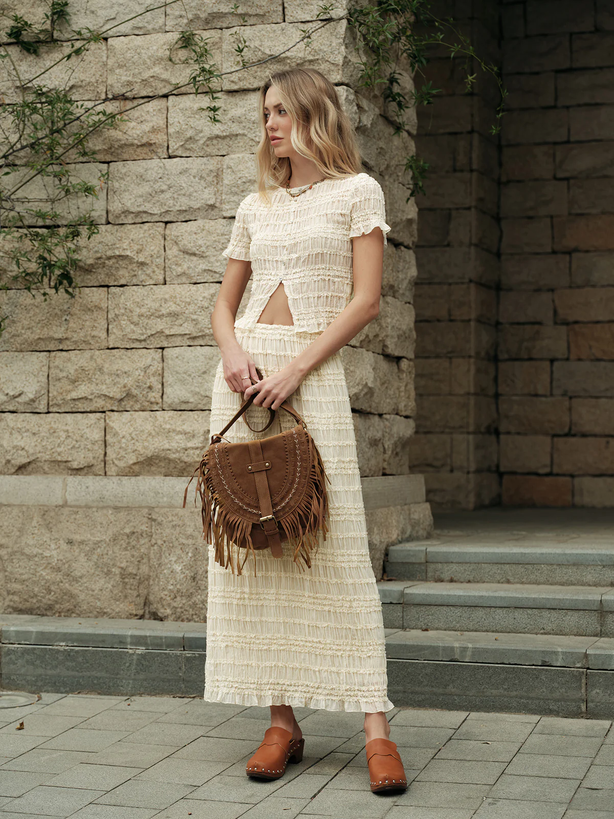 Ruffled Crop Top Skirt Set - Takermore