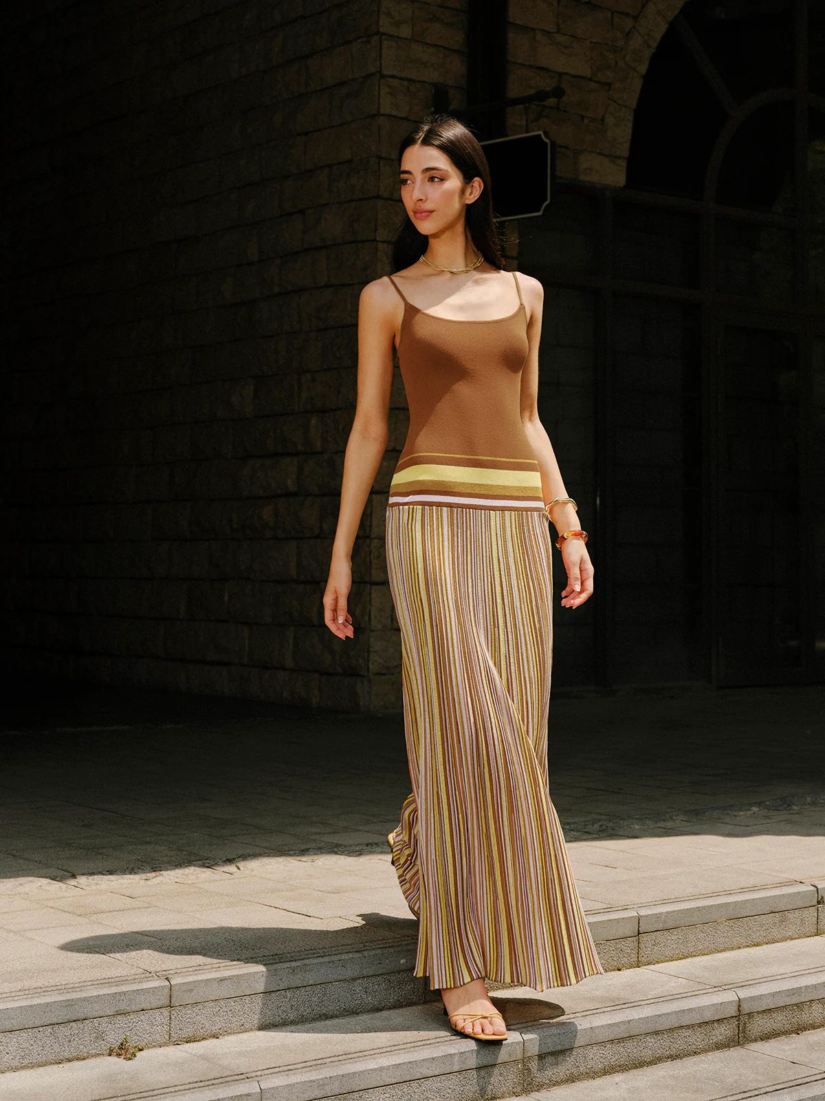 Striped Knit Cami Dress - Takermore