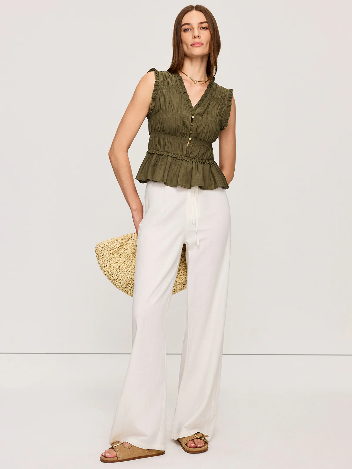 Ruffled V-Neck Peplum Top - Takermore