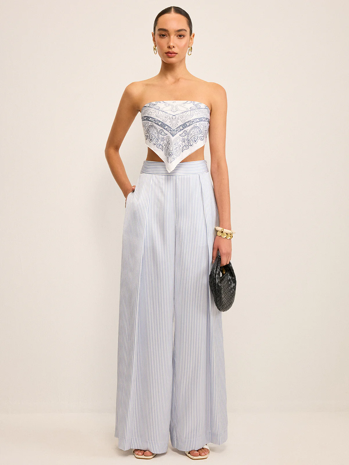 High-Waisted Striped Wide-Leg Pants - Takermore