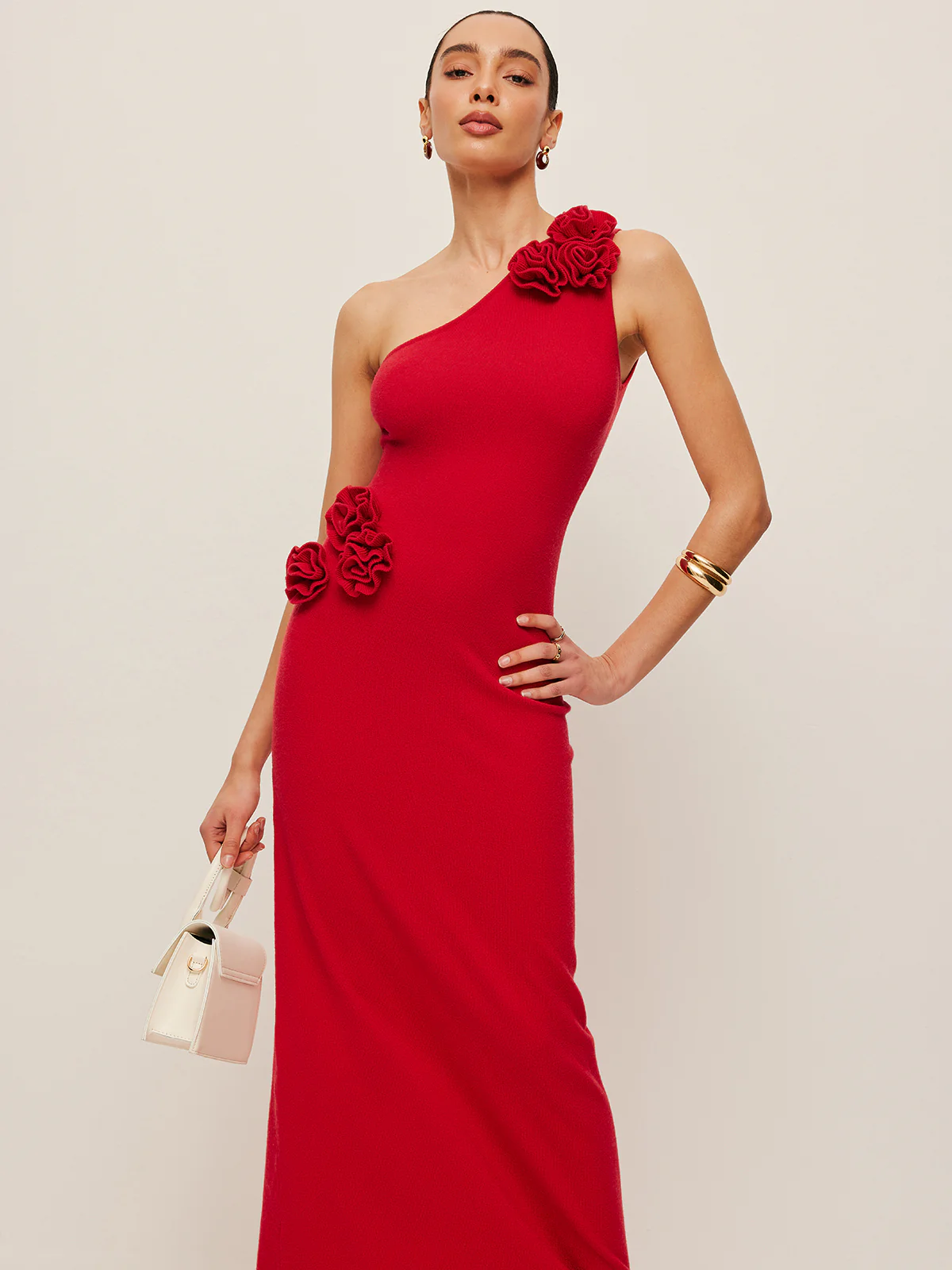 One-Shoulder Floral Accent Dress - Takermore