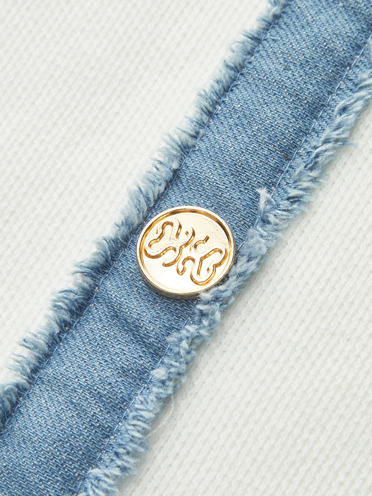 Denim Trim Button-Front Ruffle Hem Midi Dress - Takermore