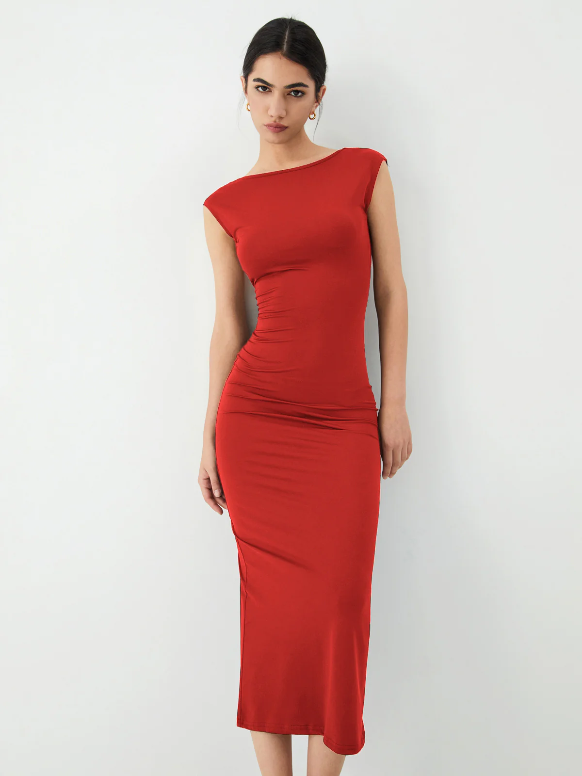 Solid Backless Midi Dress - Takermore